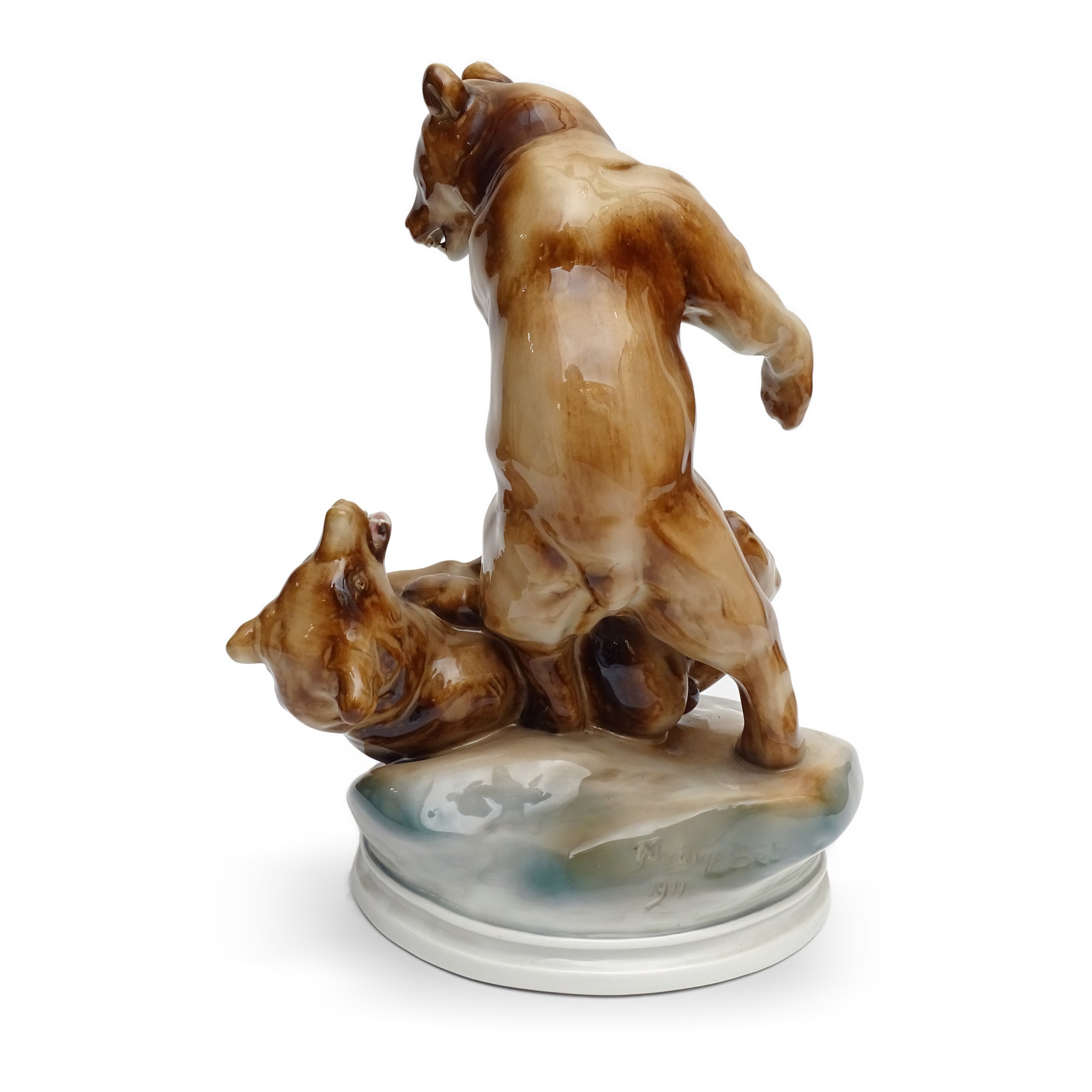 Zsolnay Grizzly Bears, Hand Made Antique Fighting Bears Porcelain Statue, Collector's Edition Figurine for Home Decor