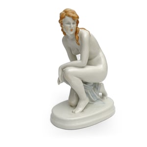 Vintage Zsolnay Porcelain Figurine, Hand-Painted White Nude Woman Sculpture, Elegant Collectible Art Deco Decor, Ceramic