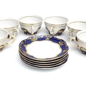 Zsolnay Pompadour Tea Cup With Saucer Set, One Piece, Gold Rim, Hand Painted, Vintage Collectible