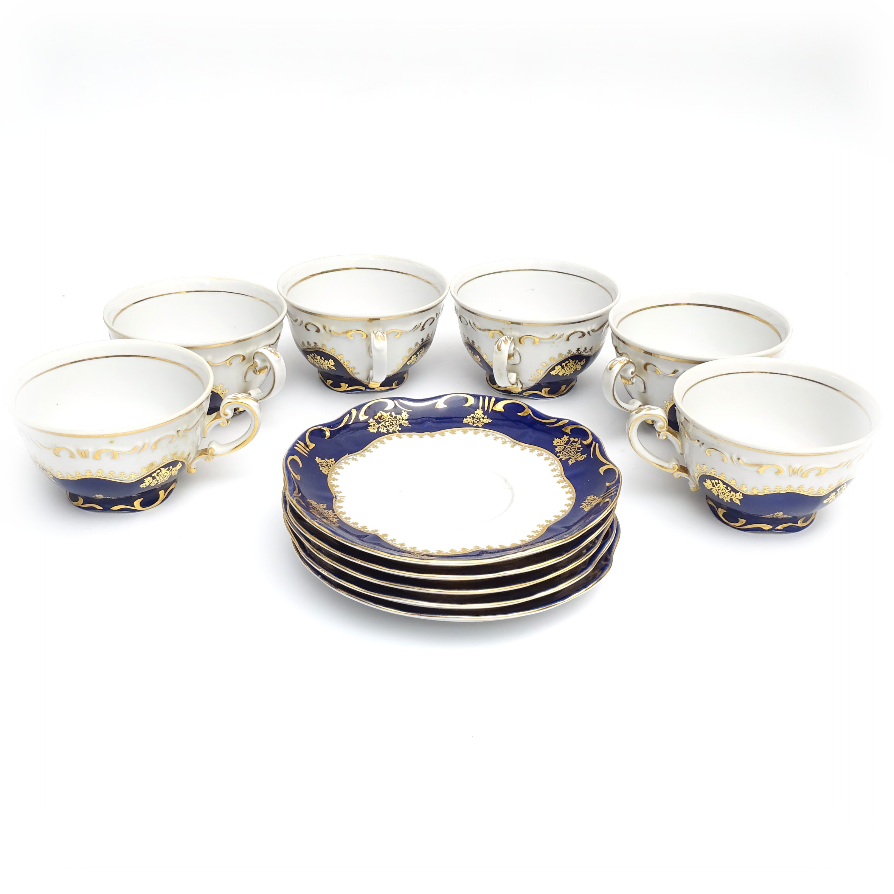 Zsolnay Pompadour Tea Cup With Saucer Set, One Piece, Gold Rim, Hand Painted, Vintage Collectible