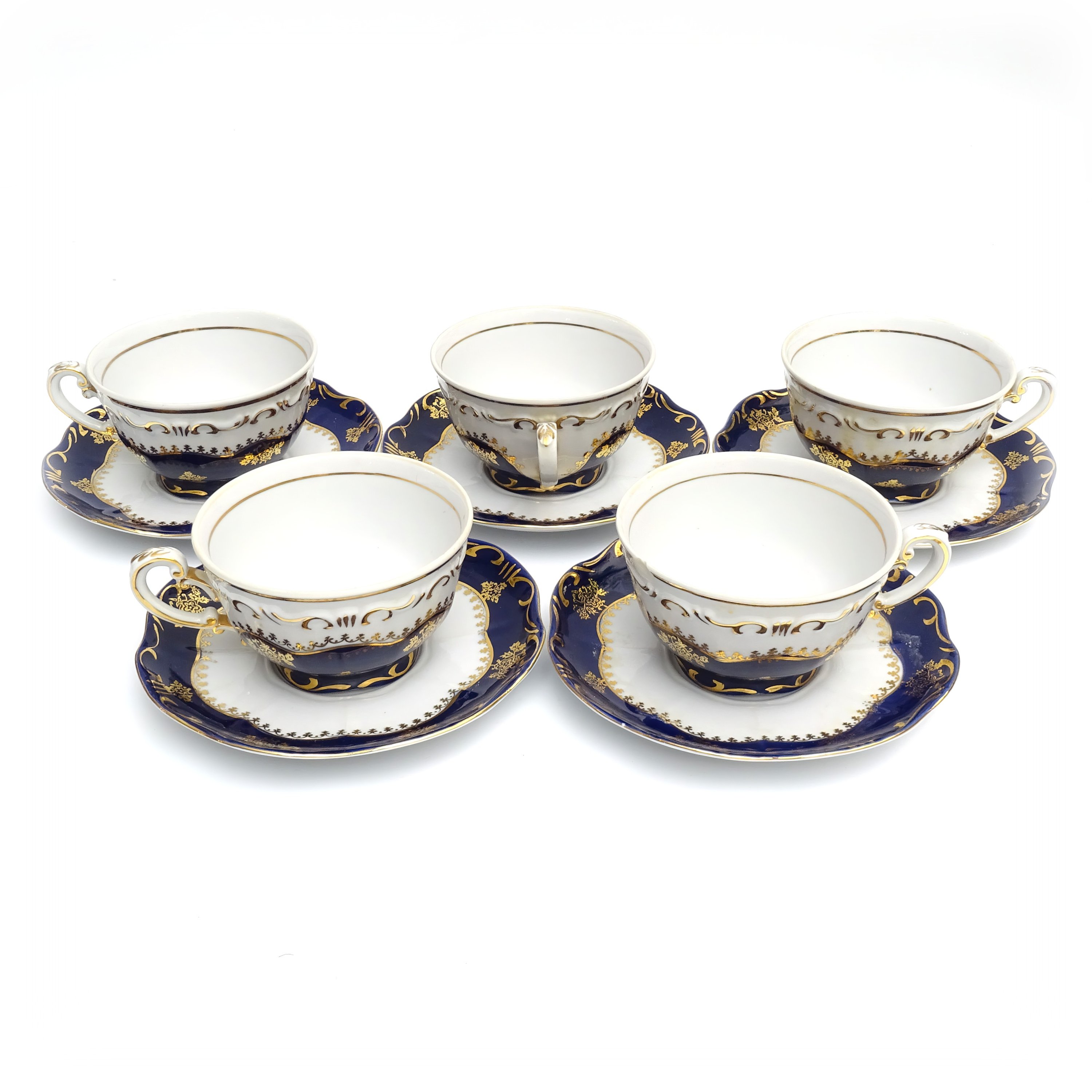 Zsolnay Pompadour Tea Cup With Saucer Set, One Piece, Gold Rim, Hand Painted, Vintage Collectible
