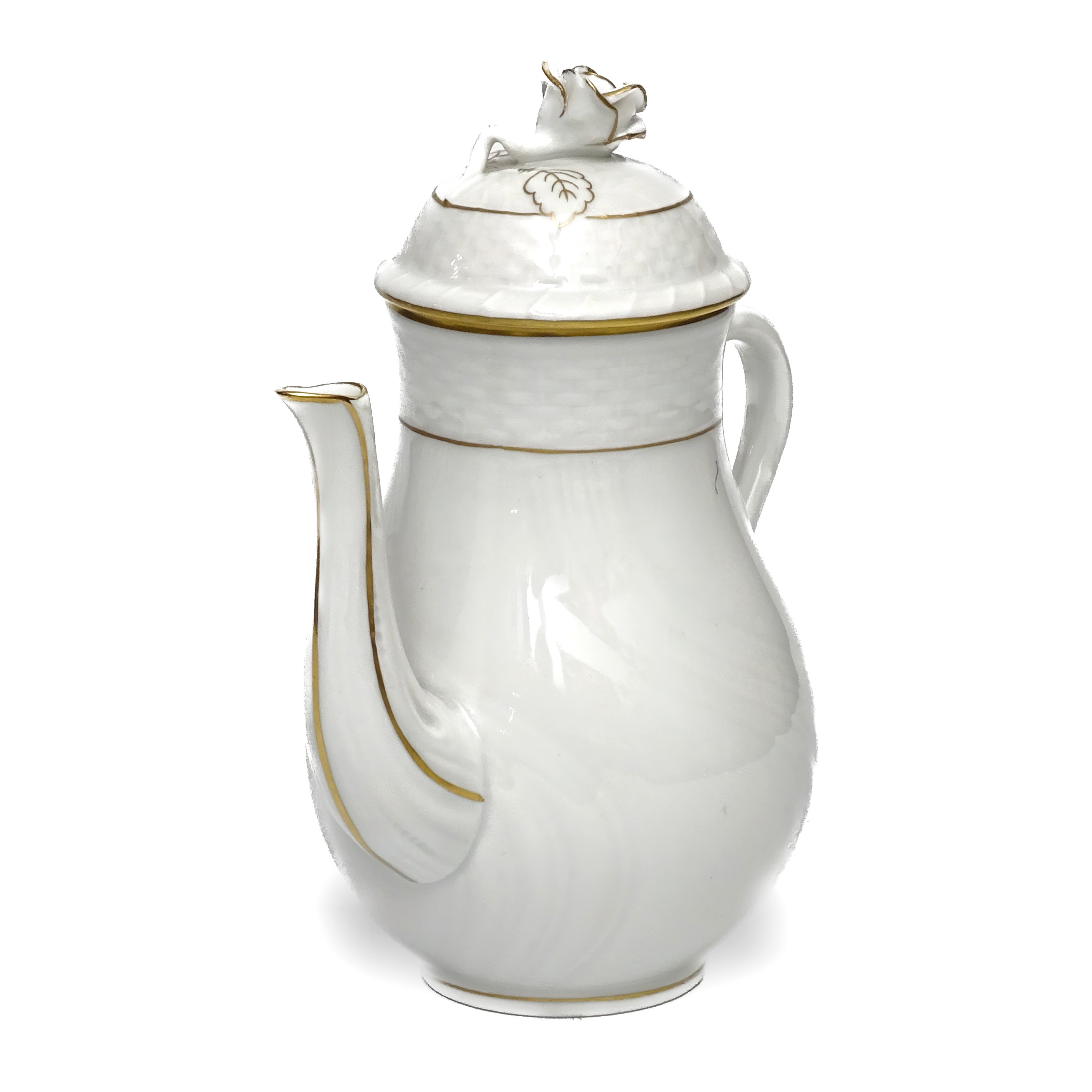 Vintage Herend Golden Edge Coffee Pot with Pink Rose Accent Detail Thumbnail for Vintage Herend Golden Edge Coffee Pot With Pink Rose Accent Detail