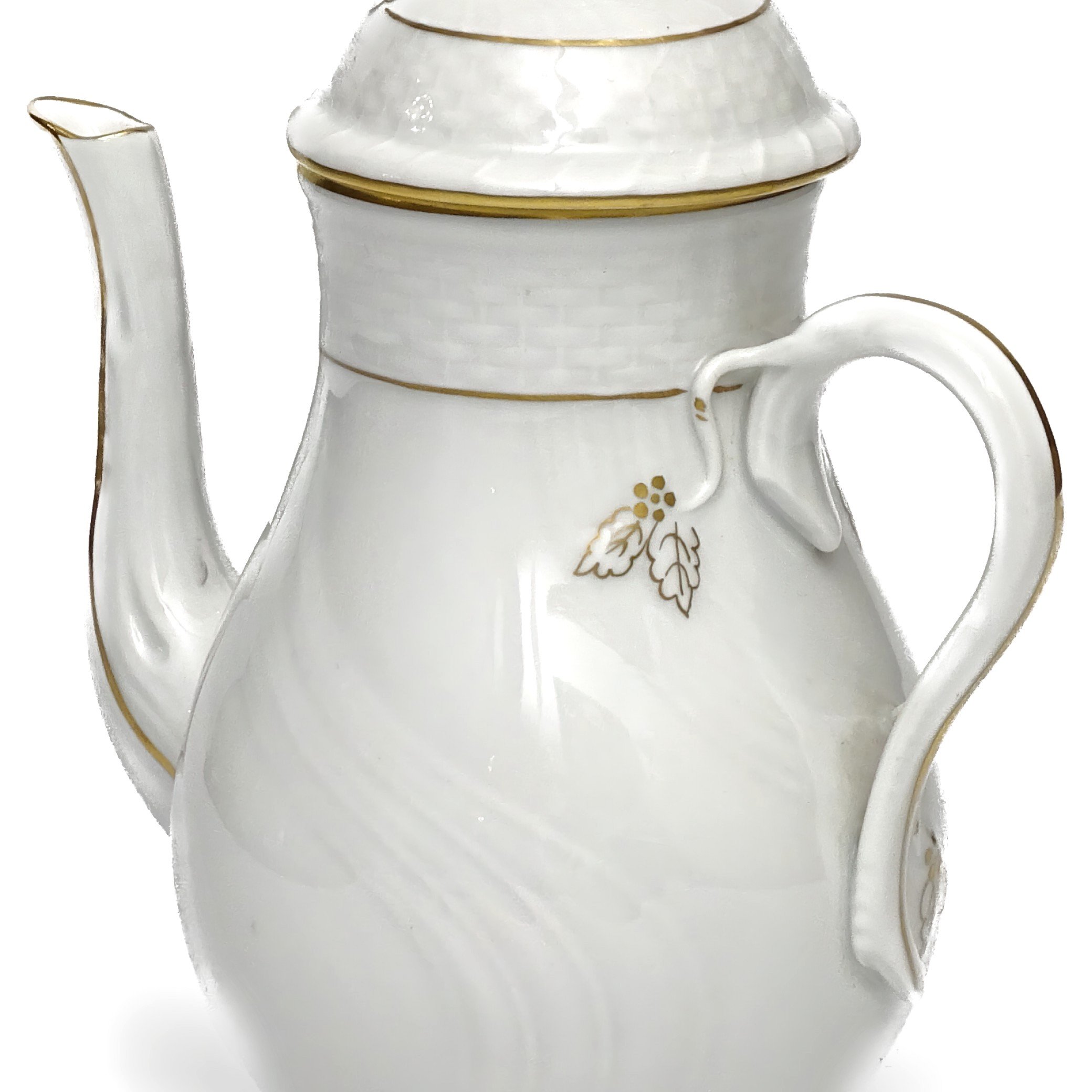 Vintage Herend Golden Edge Coffee Pot With Pink Rose Accent Detail
