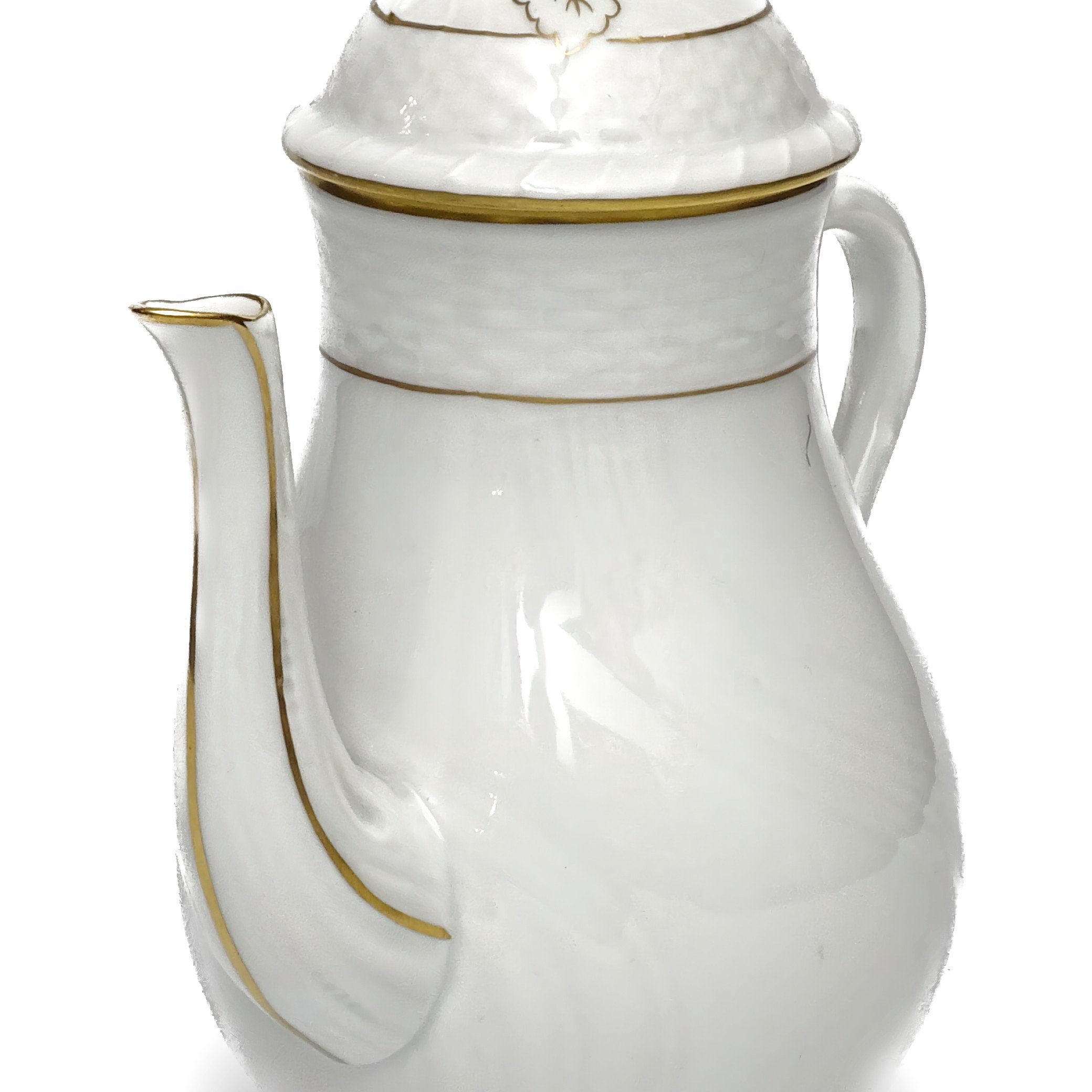 Vintage Herend Golden Edge Coffee Pot With Pink Rose Accent Detail
