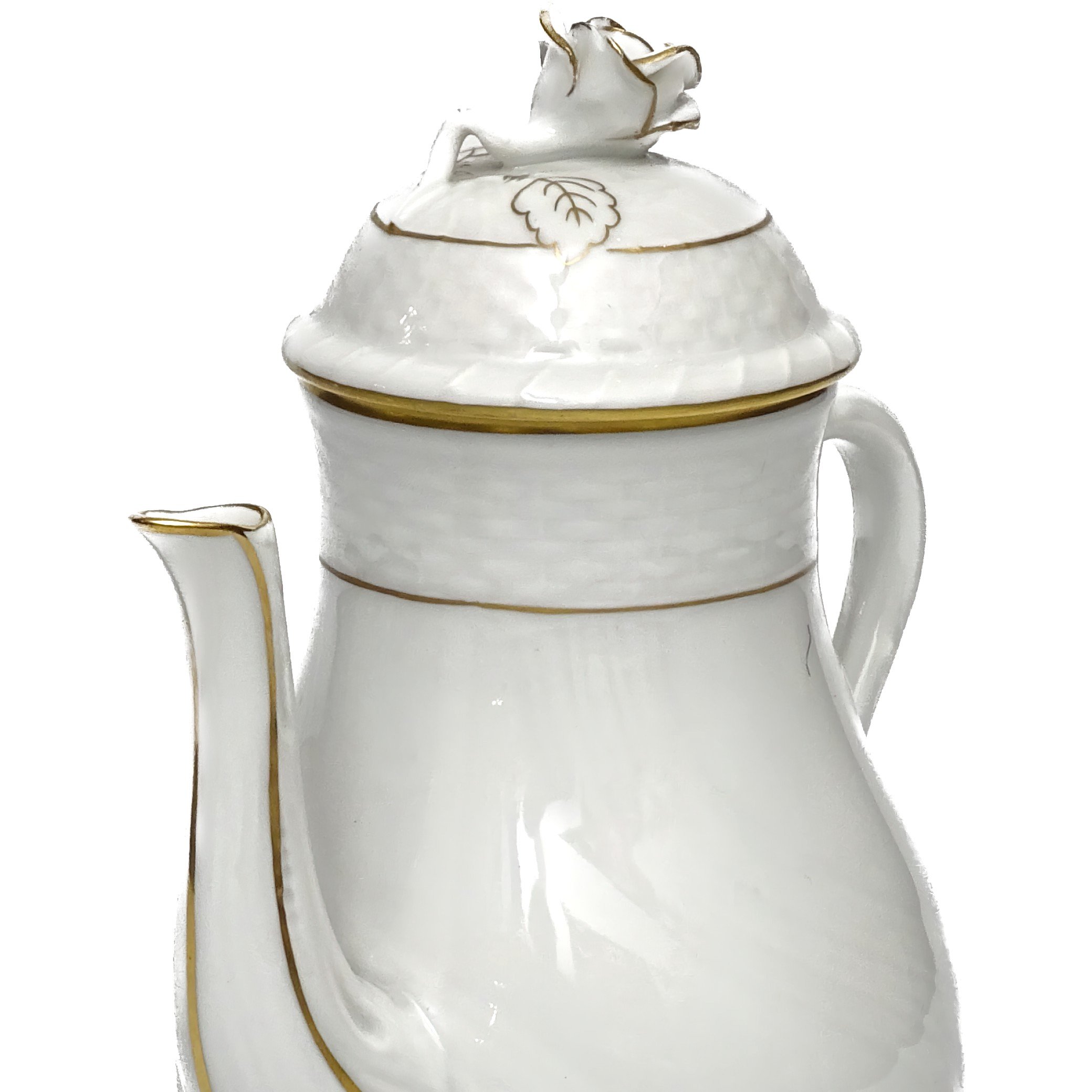 Vintage Herend Golden Edge Coffee Pot With Pink Rose Accent Detail