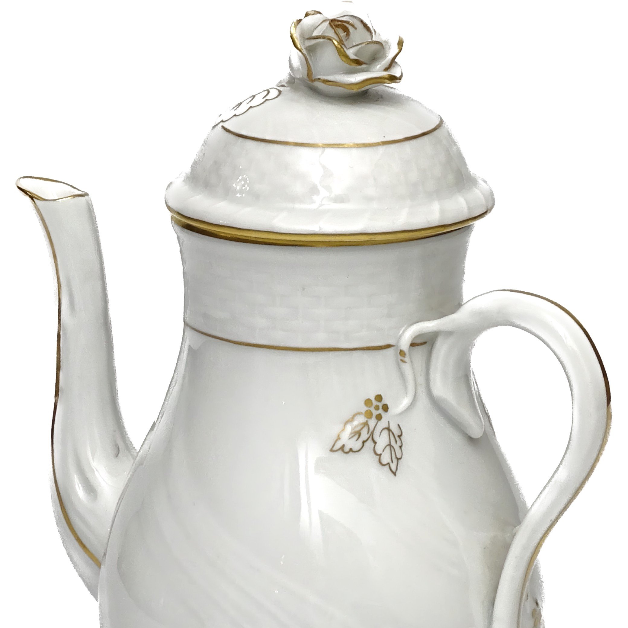Vintage Herend Golden Edge Coffee Pot With Pink Rose Accent Detail