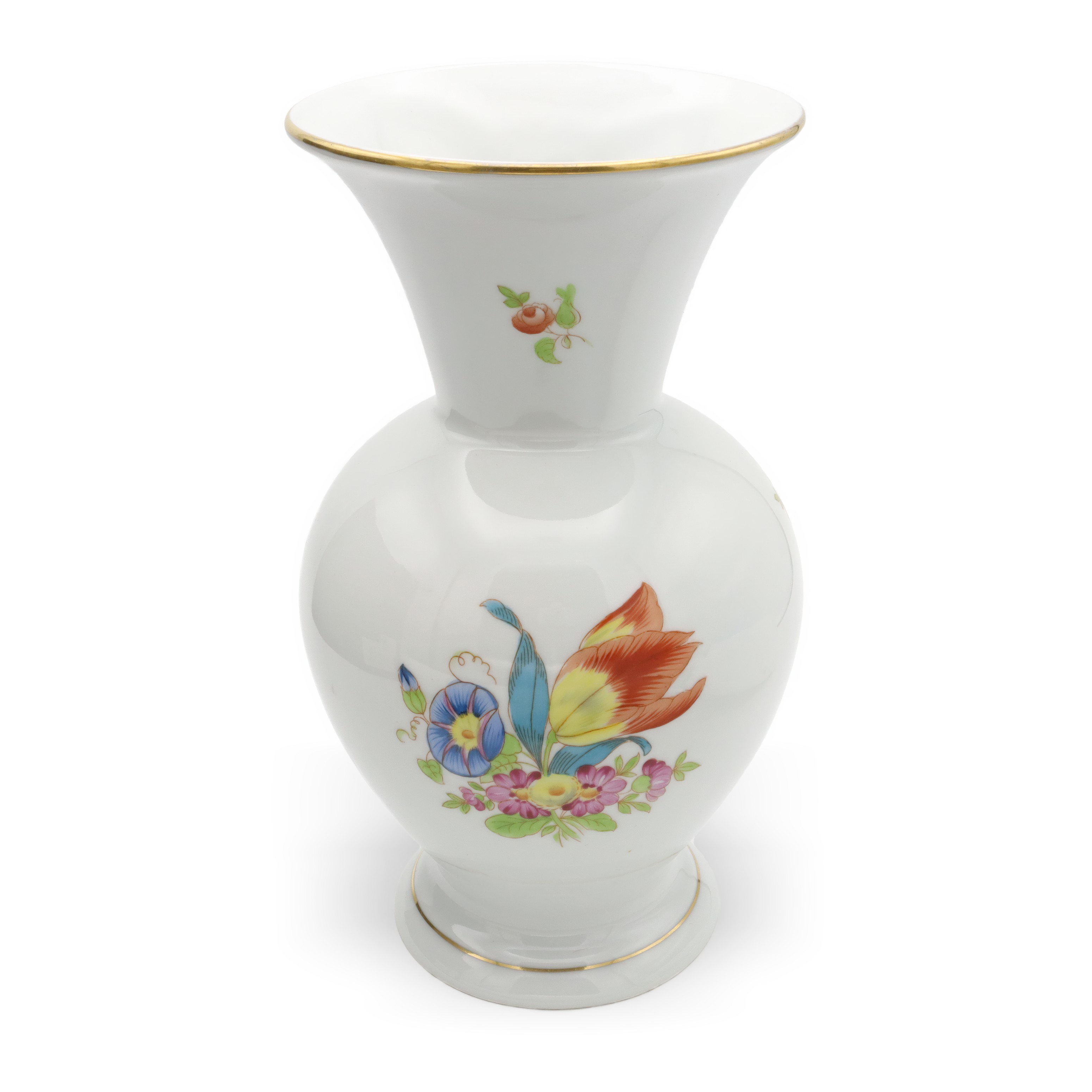 Herend luxury vase, large porcelain floral vase with hand painted flowers, decorative Hungarian vintage room decor