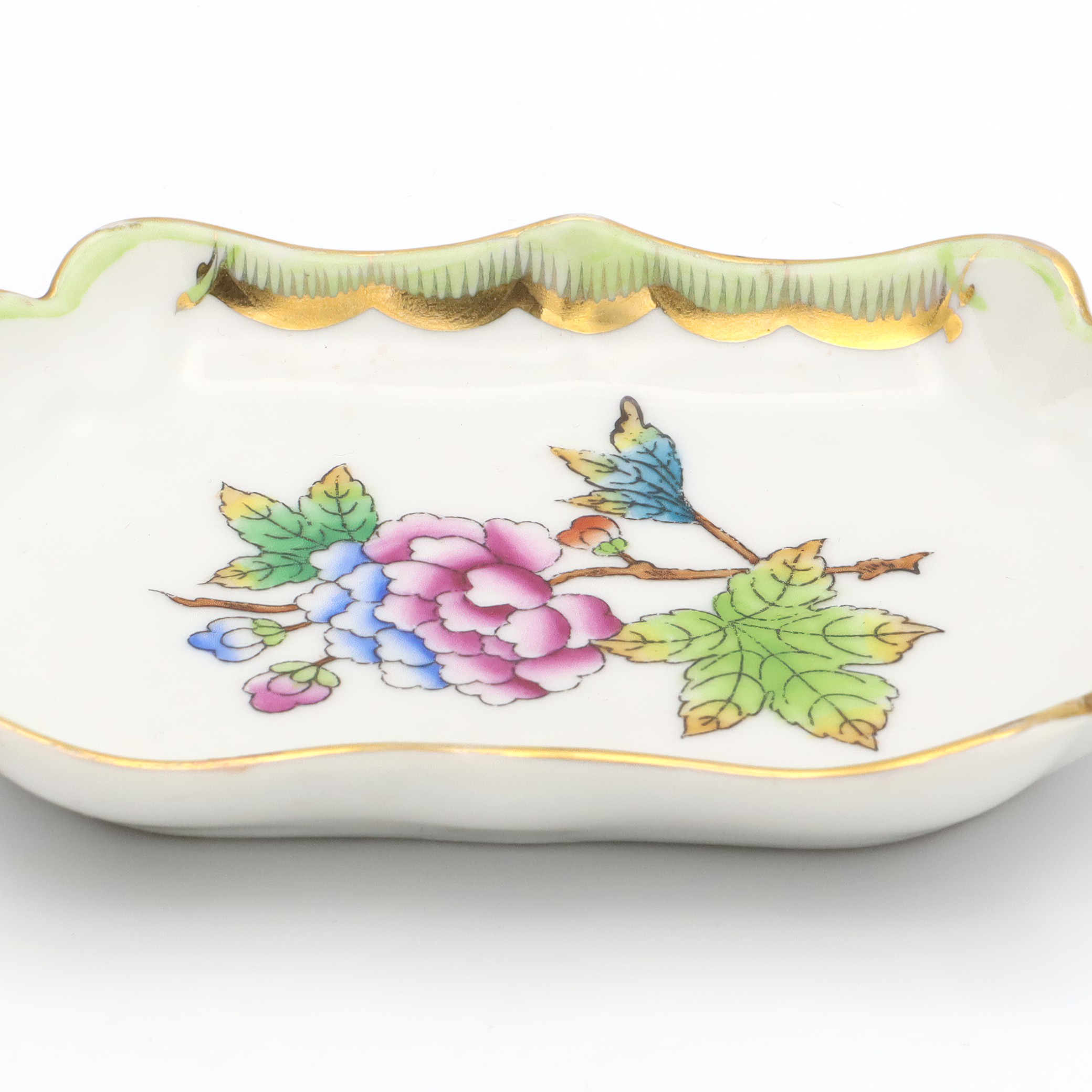 Herend Queen Victoria Trinket Tray, Jewelry Dish, Pin Tray, Vintage Porcelain Treasure Dish Hand Painted