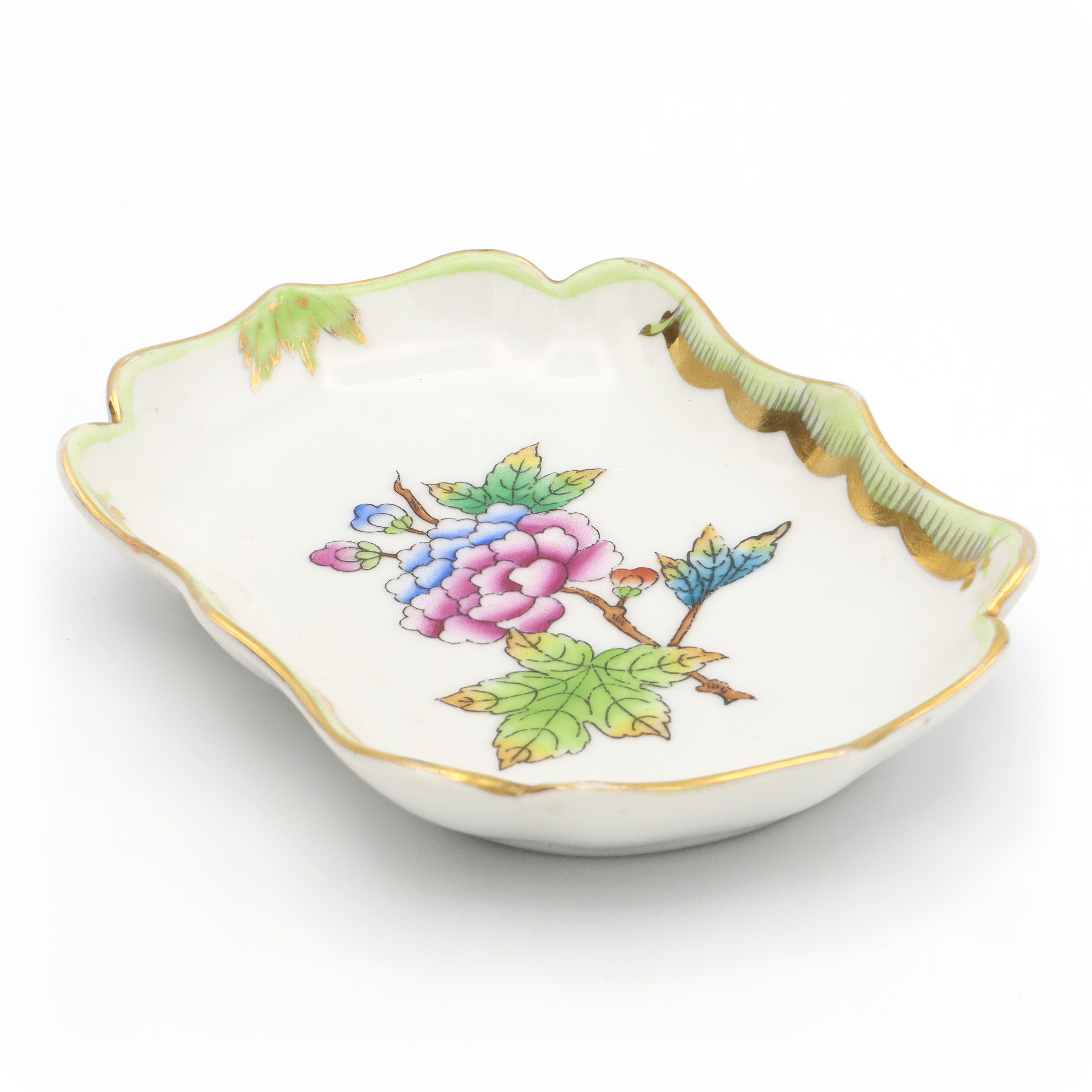 Herend Queen Victoria Trinket Tray, Jewelry Dish, Pin Tray, Vintage Porcelain Treasure Dish Hand Painted