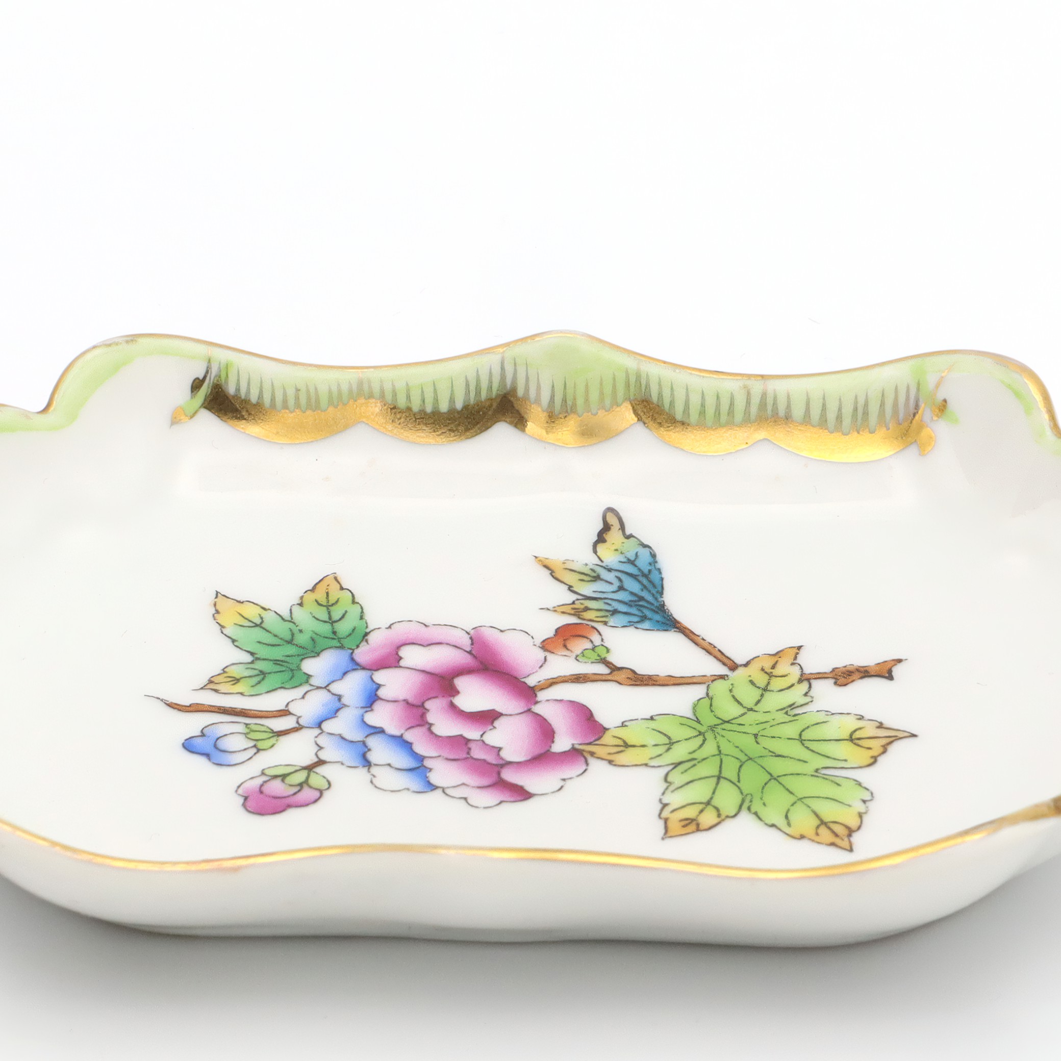 Herend Queen Victoria Trinket Tray, Jewelry Dish, Pin Tray, Vintage Porcelain Treasure Dish Hand Painted