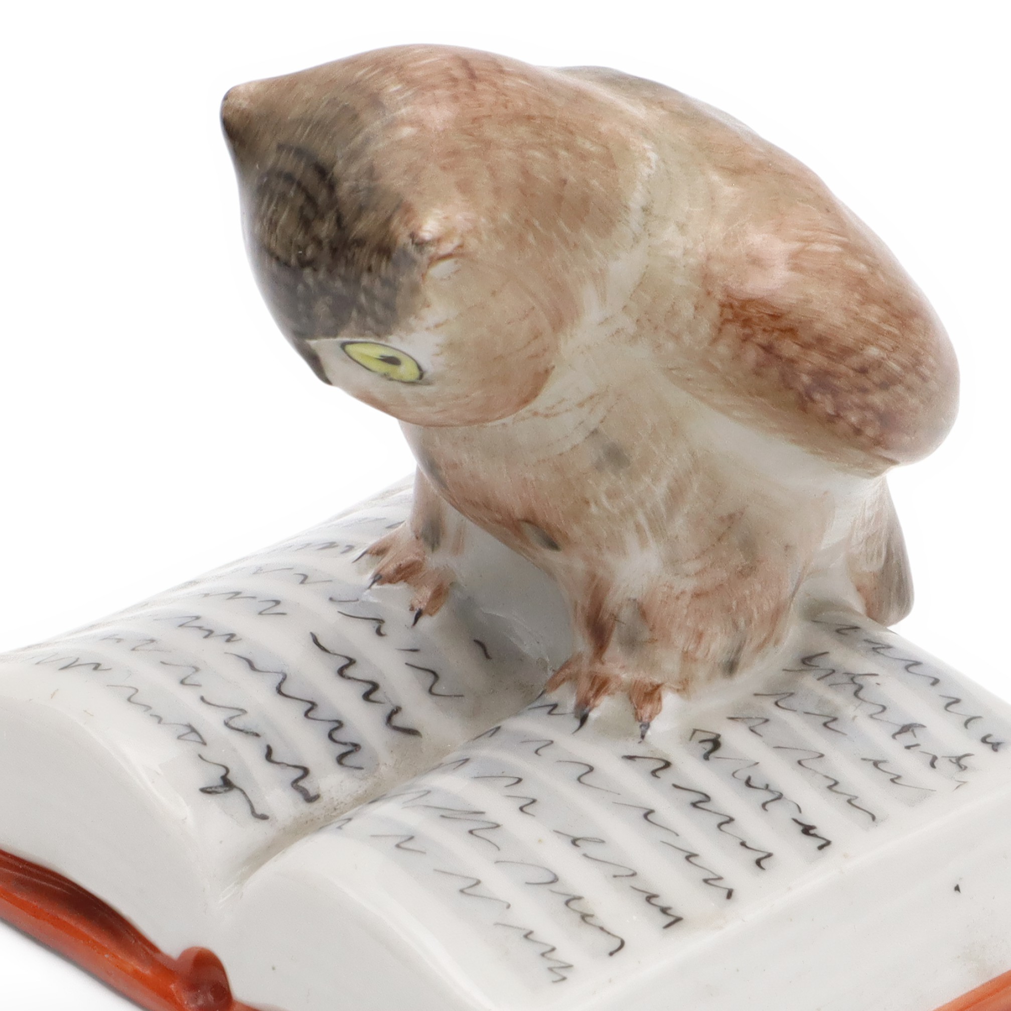 Owl Figurine, Porcelain Bird, Hand Painted Vintage Owl With Book Figure, Aquincum Mini Bird Art Sculpture, Ceramic Collectible