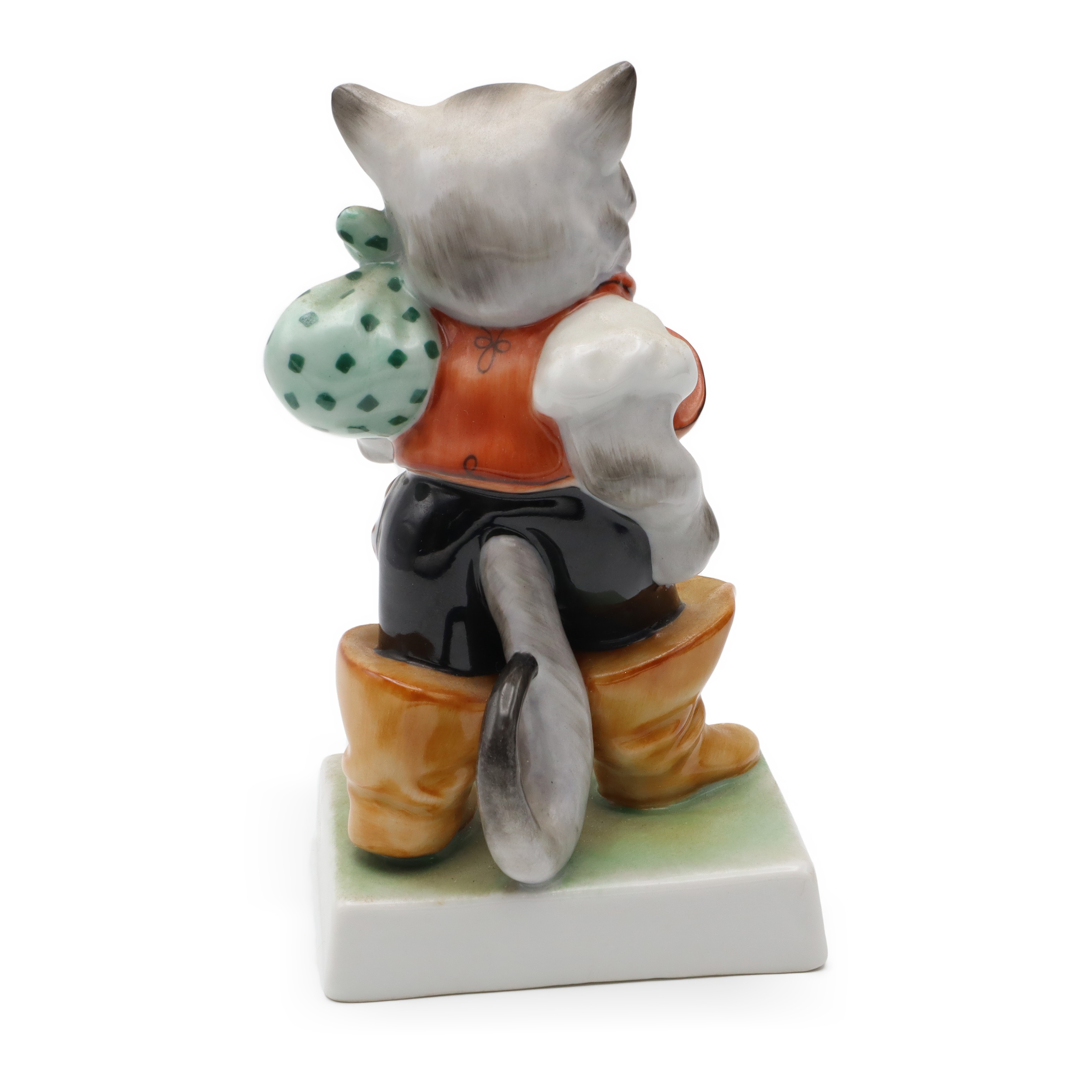 Puss In Boots Herend Porcelain Figurine Detailed Back View Thumbnail for Puss In Boots Herend Porcelain Figurine, Cat Sculpture, Cat Collectible, Vintage Herend Cat Statue Hand Painted, Ceramic