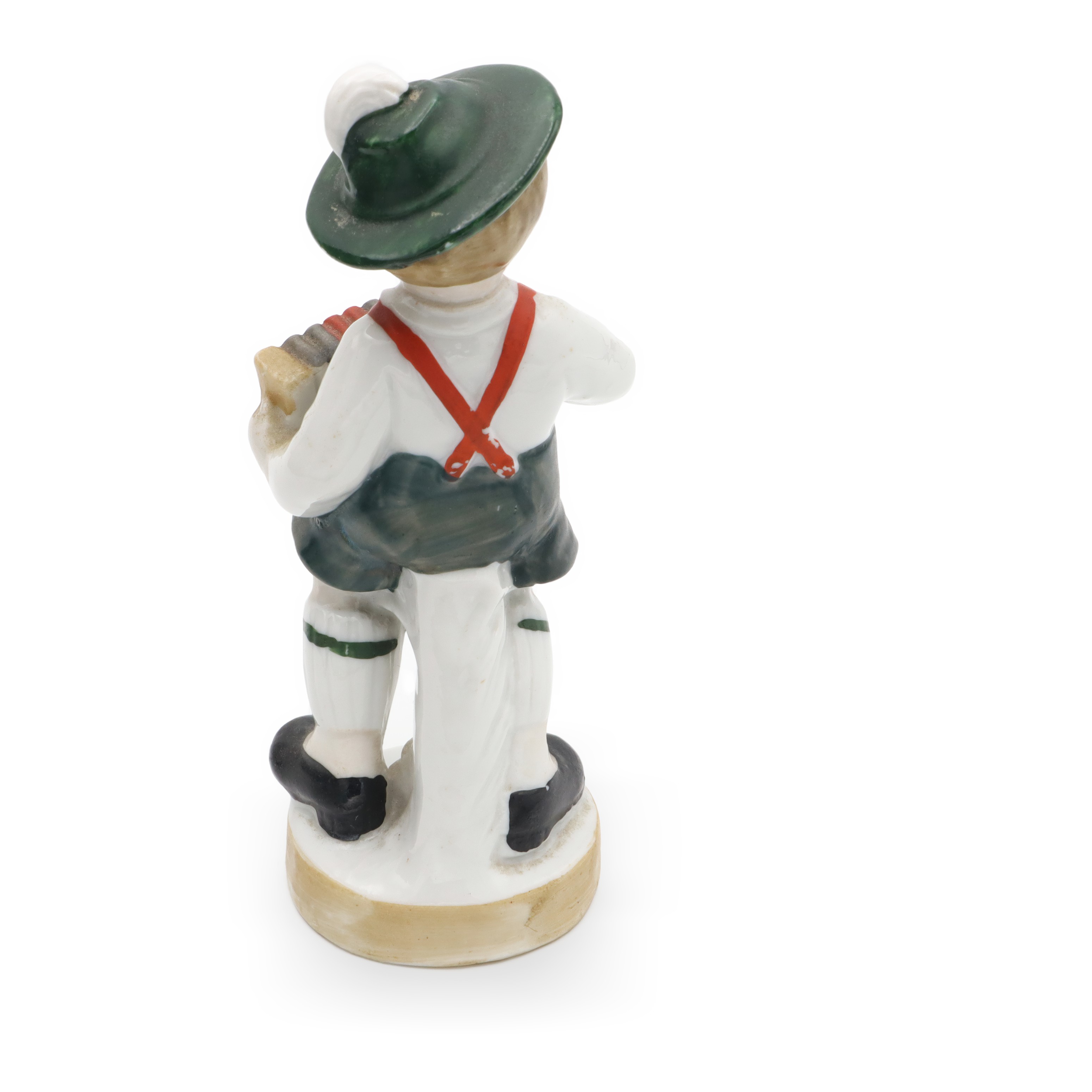 Vintage Boy Playing Accordion Bavaria Porcelain Figurine Back View Thumbnail for Vintage Boy Playing Accordion, Hand Painted Bavaria Porcelain, Ceramic Collectible Figurine