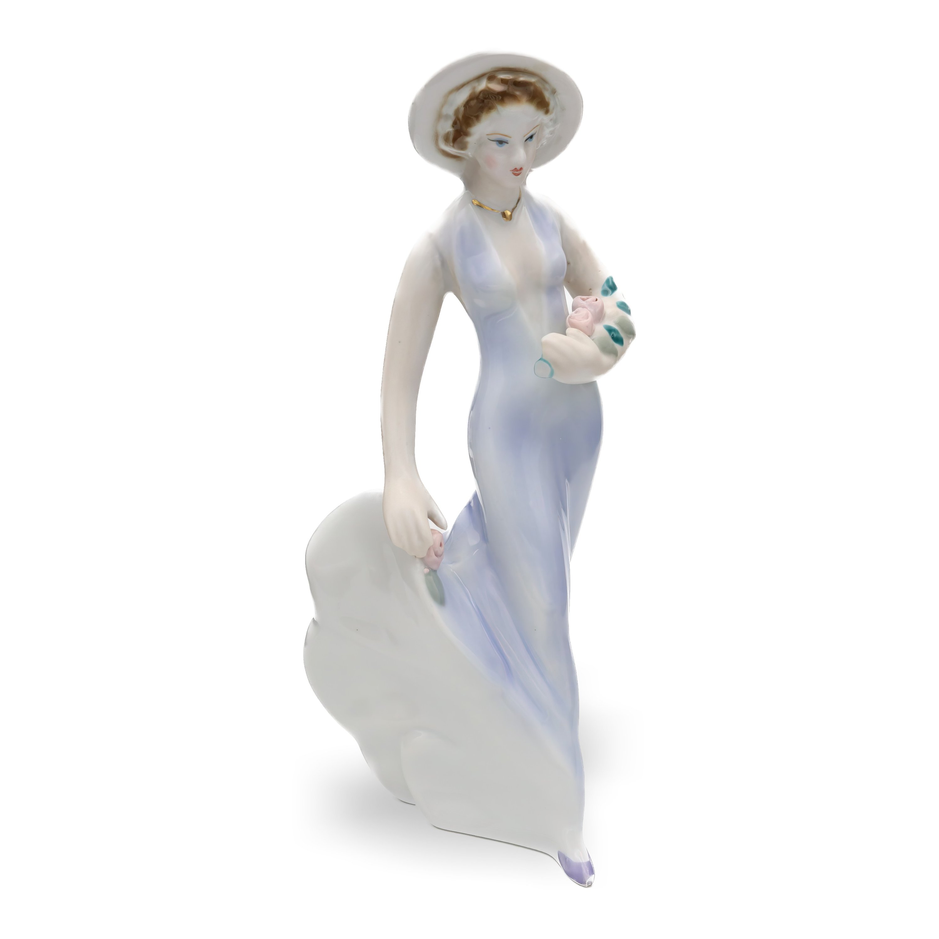 Art Deco Porcelain Woman With Flowers - Vintage 1920s Elegant Figurine Statue For Home Decor