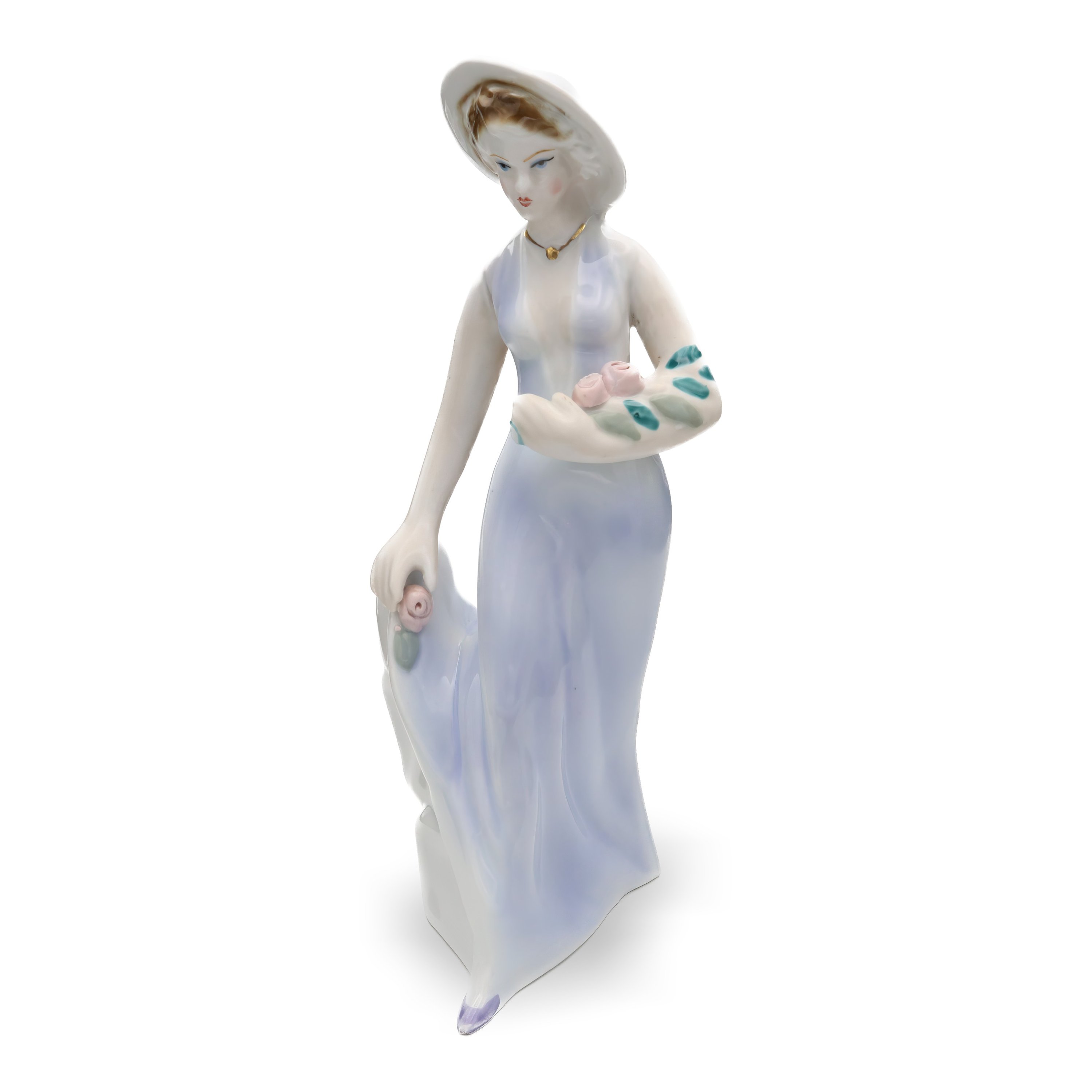 Art Deco Porcelain Woman With Flowers - Vintage 1920s Elegant Figurine Statue For Home Decor