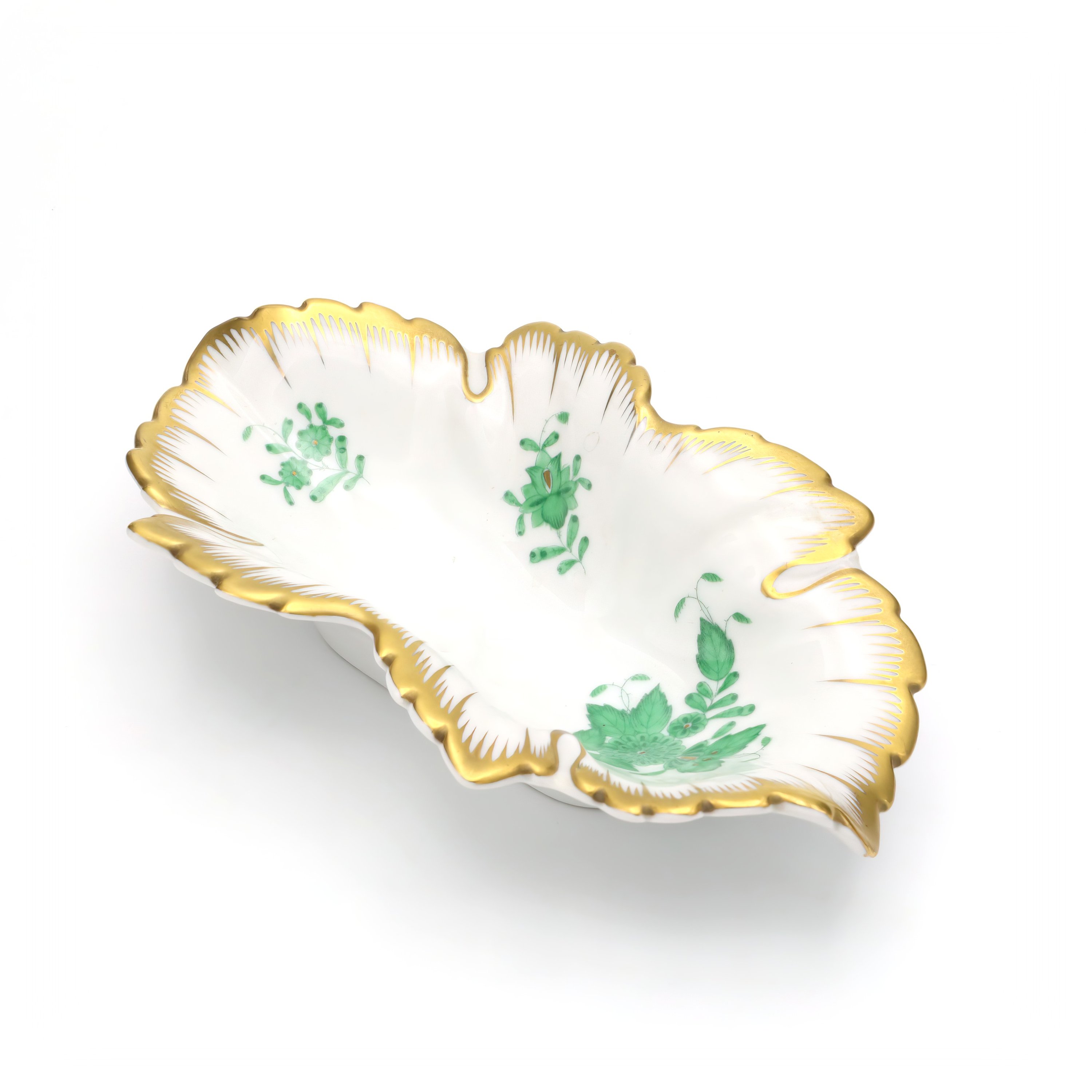 Herend Chinese Bouquet Green Trinket Tray, Vintage Porcelain, Hand-Painted Floral Design, Jewelry Dish