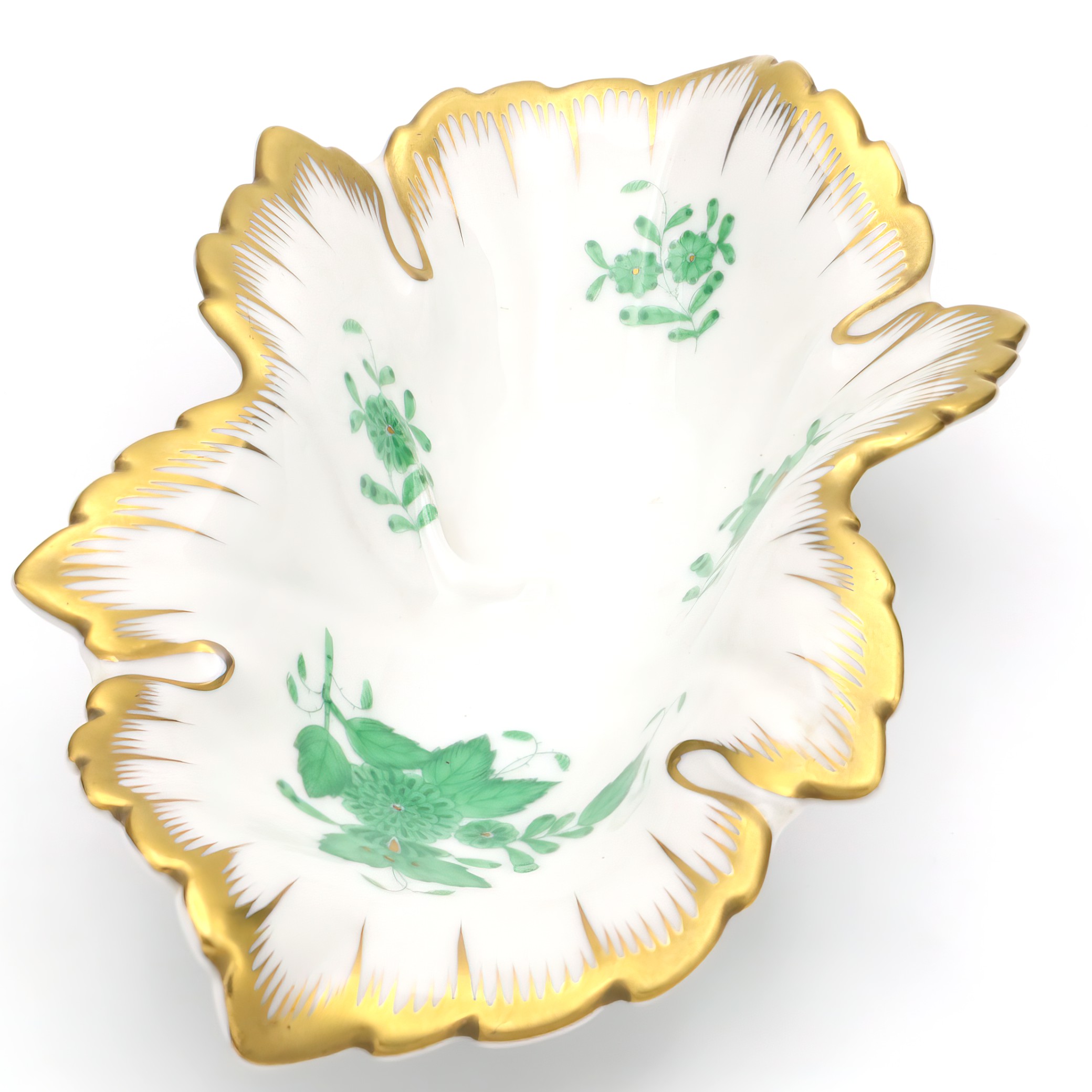 Herend Chinese Bouquet Green Trinket Tray, Vintage Porcelain, Hand-Painted Floral Design, Jewelry Dish