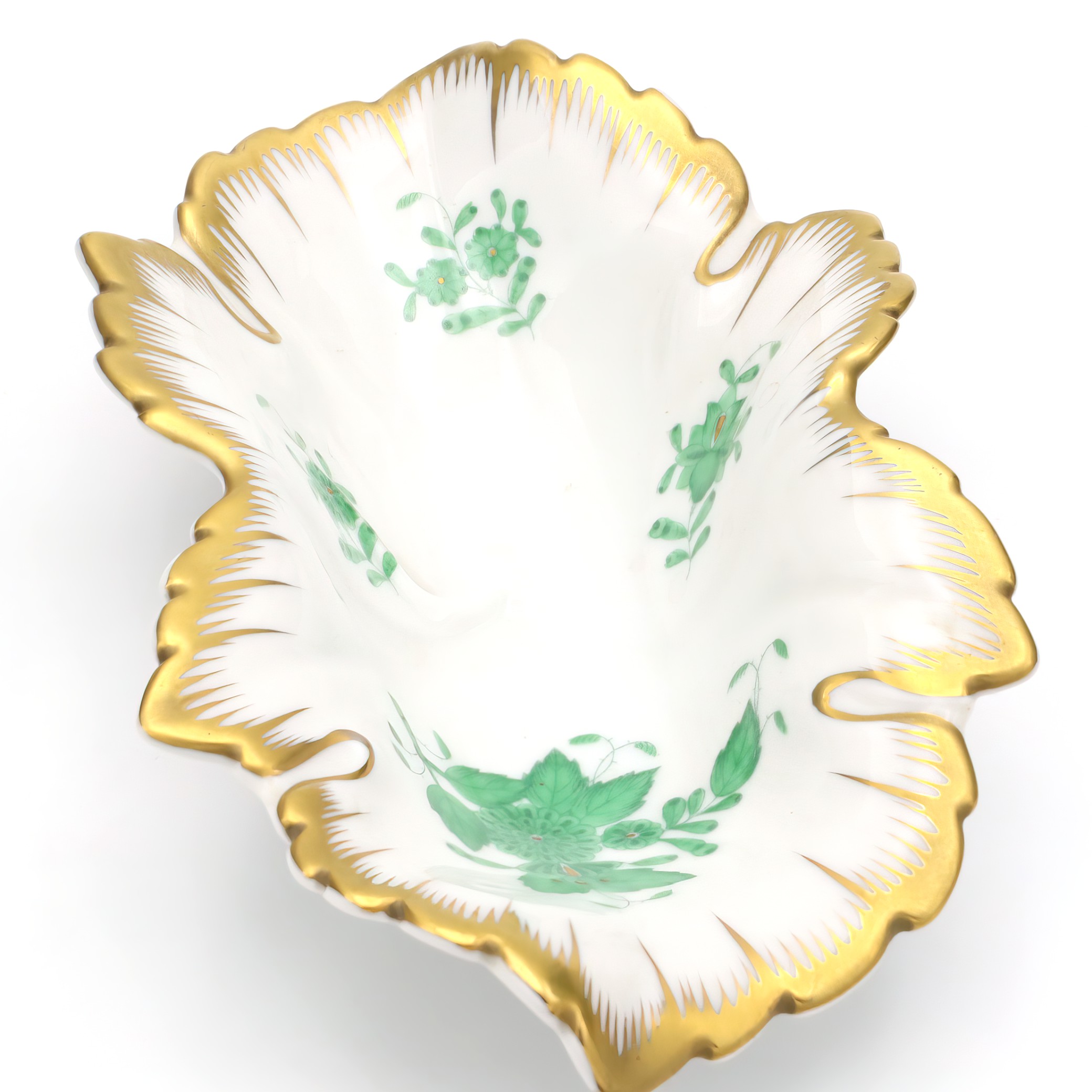Herend Chinese Bouquet Green Trinket Tray, Vintage Porcelain, Hand-Painted Floral Design, Jewelry Dish