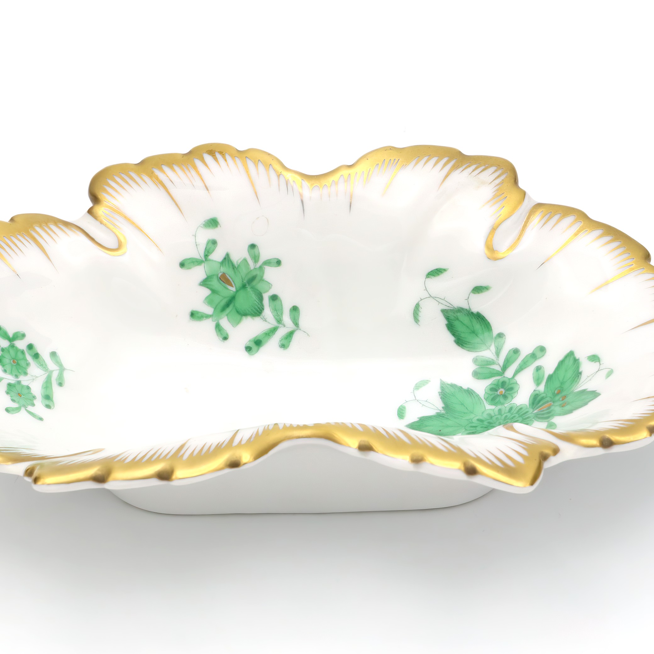 Herend Chinese Bouquet Green Trinket Tray, Vintage Porcelain, Hand-Painted Floral Design, Jewelry Dish