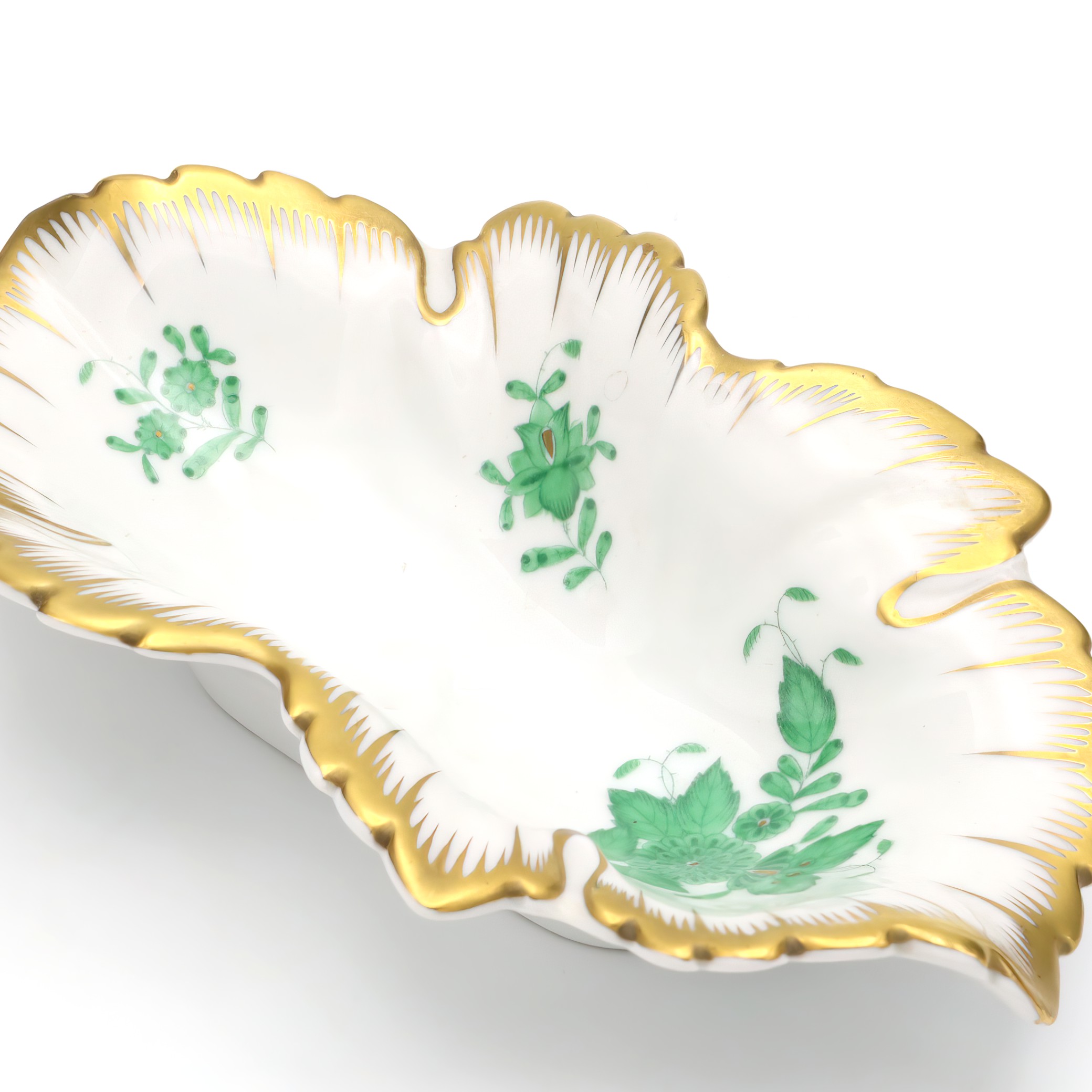 Herend Chinese Bouquet Green Trinket Tray, Vintage Porcelain, Hand-Painted Floral Design, Jewelry Dish