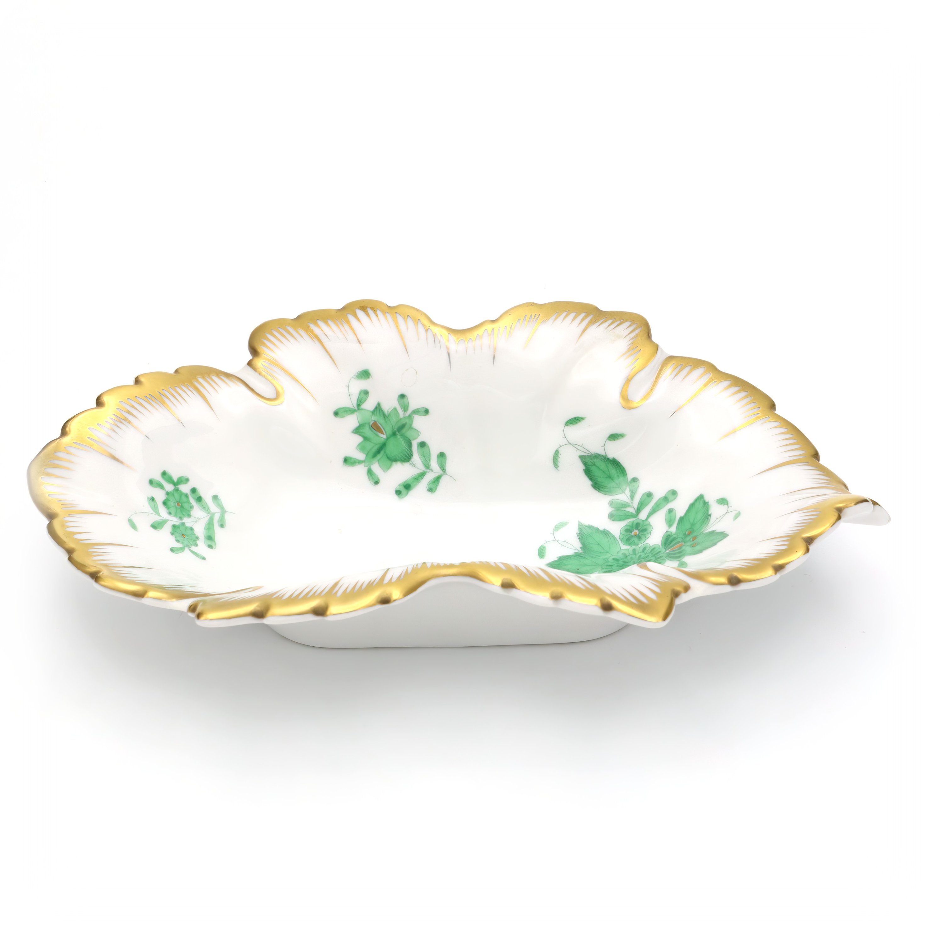 Herend Chinese Bouquet Green Trinket Tray, Vintage Porcelain, Hand-Painted Floral Design, Jewelry Dish