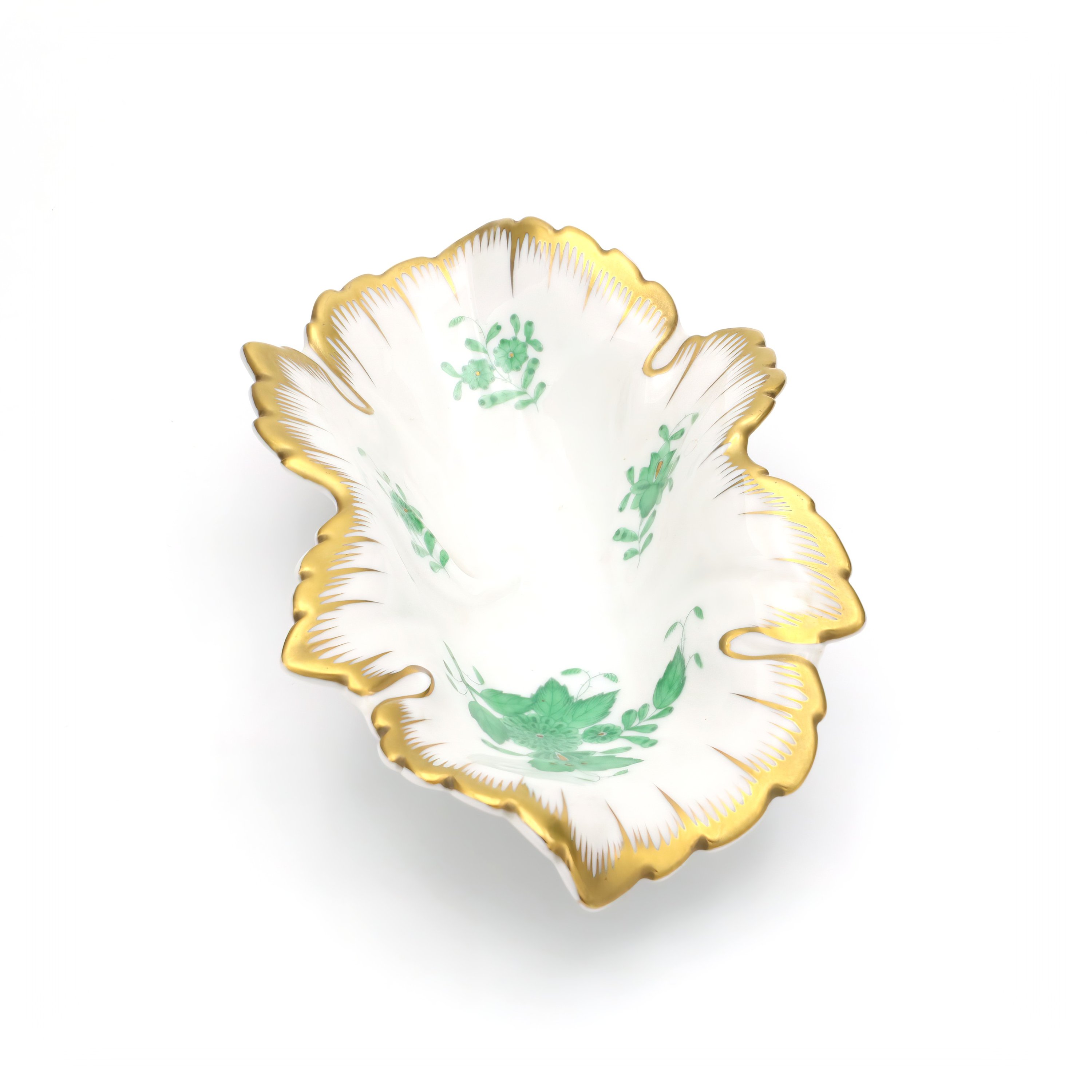 Herend Chinese Bouquet Green Trinket Tray, Vintage Porcelain, Hand-Painted Floral Design, Jewelry Dish