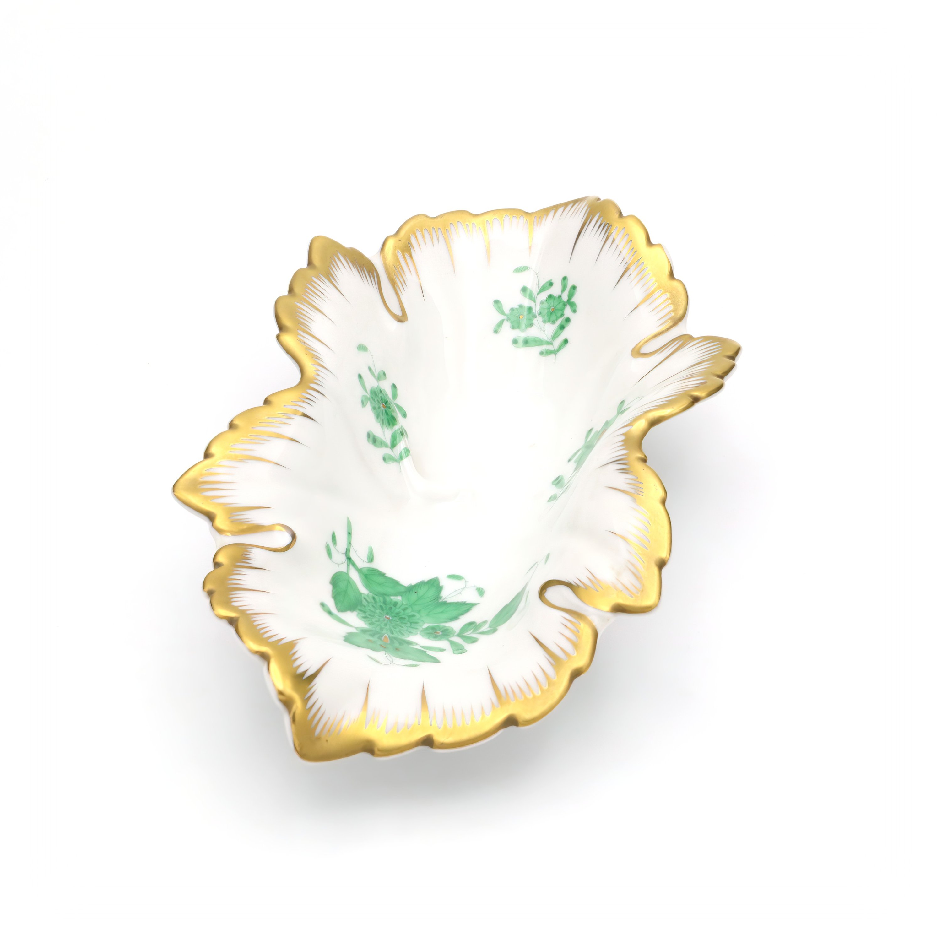 Herend Chinese Bouquet Green Trinket Tray, Vintage Porcelain, Hand-Painted Floral Design, Jewelry Dish