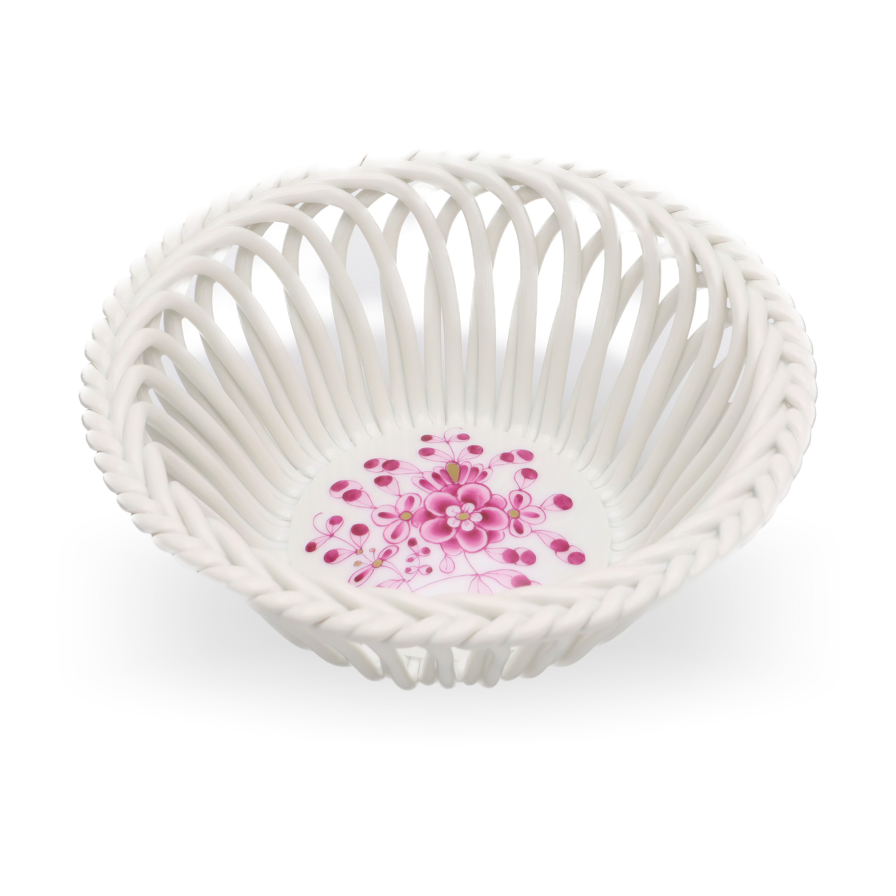 Herend Openwork Basket, Hand Painted Cache Pot, Small Porcelain Planter, Vintage Hungarian Ceramic Jardiniere