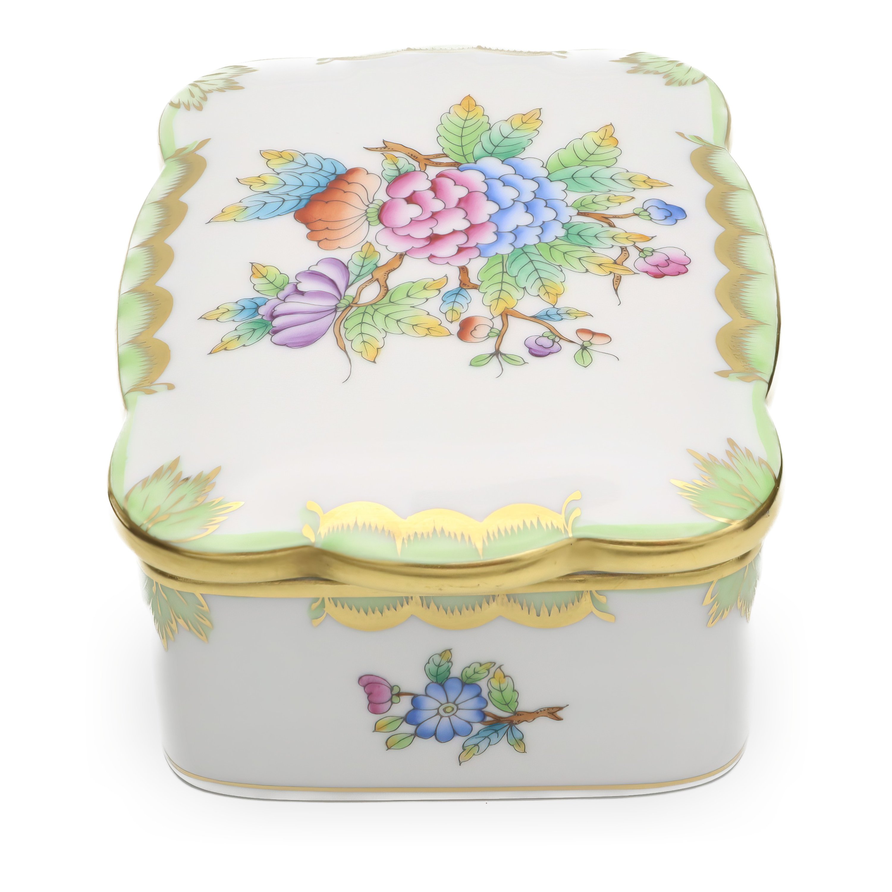 Herend Queen Victoria Large Jewelry Box, Vintage Trinket Box, Hand-painted Bonbonniere, Collectible Porcelain Keepsake Holder.