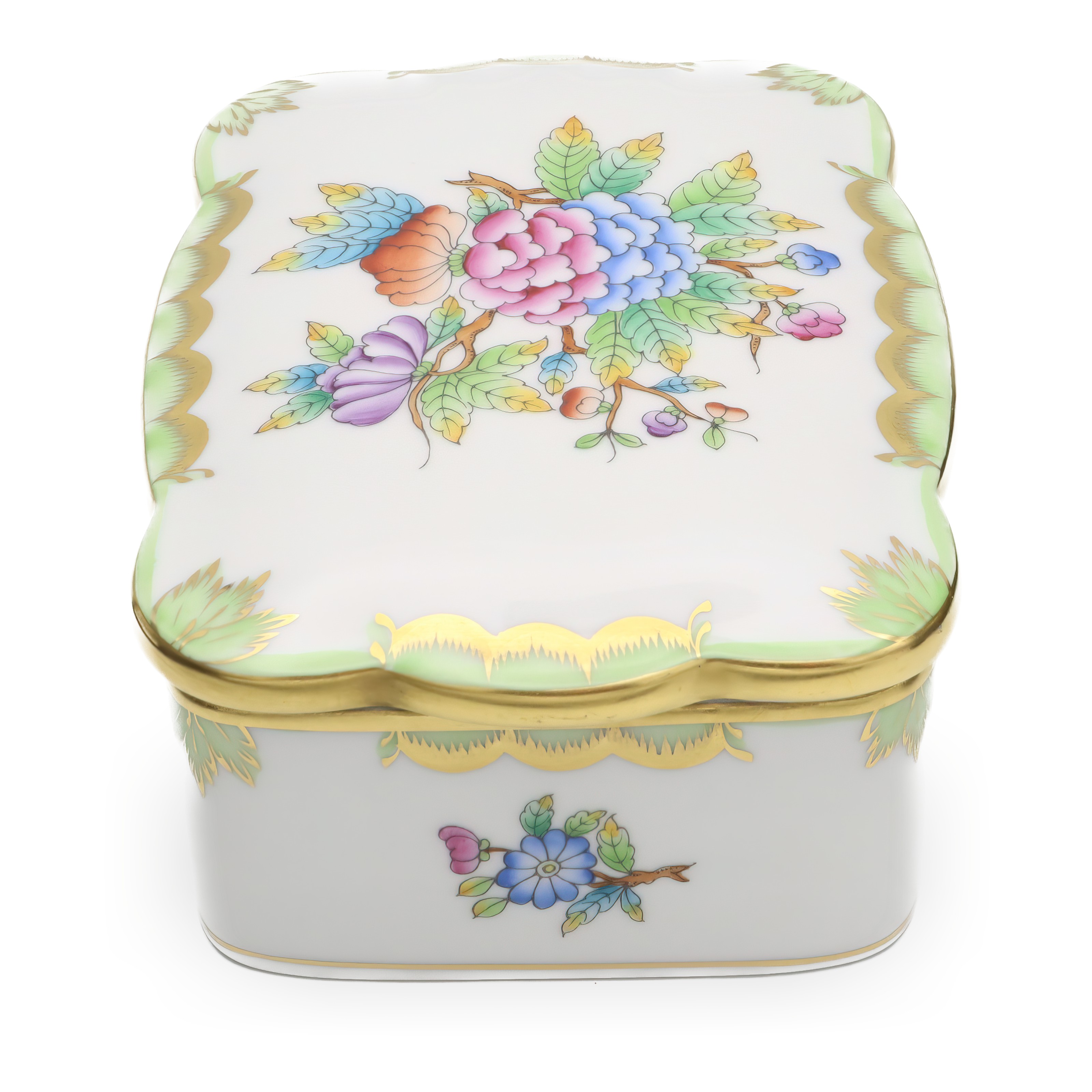 Herend Queen Victoria Large Jewelry Box Hand-Painted Porcelain Collectible Detailed View Thumbnail for Herend Queen Victoria Large Jewelry Box, Vintage Trinket Box, Hand-painted Bonbonniere, Collectible Porcelain Keepsake Holder.
