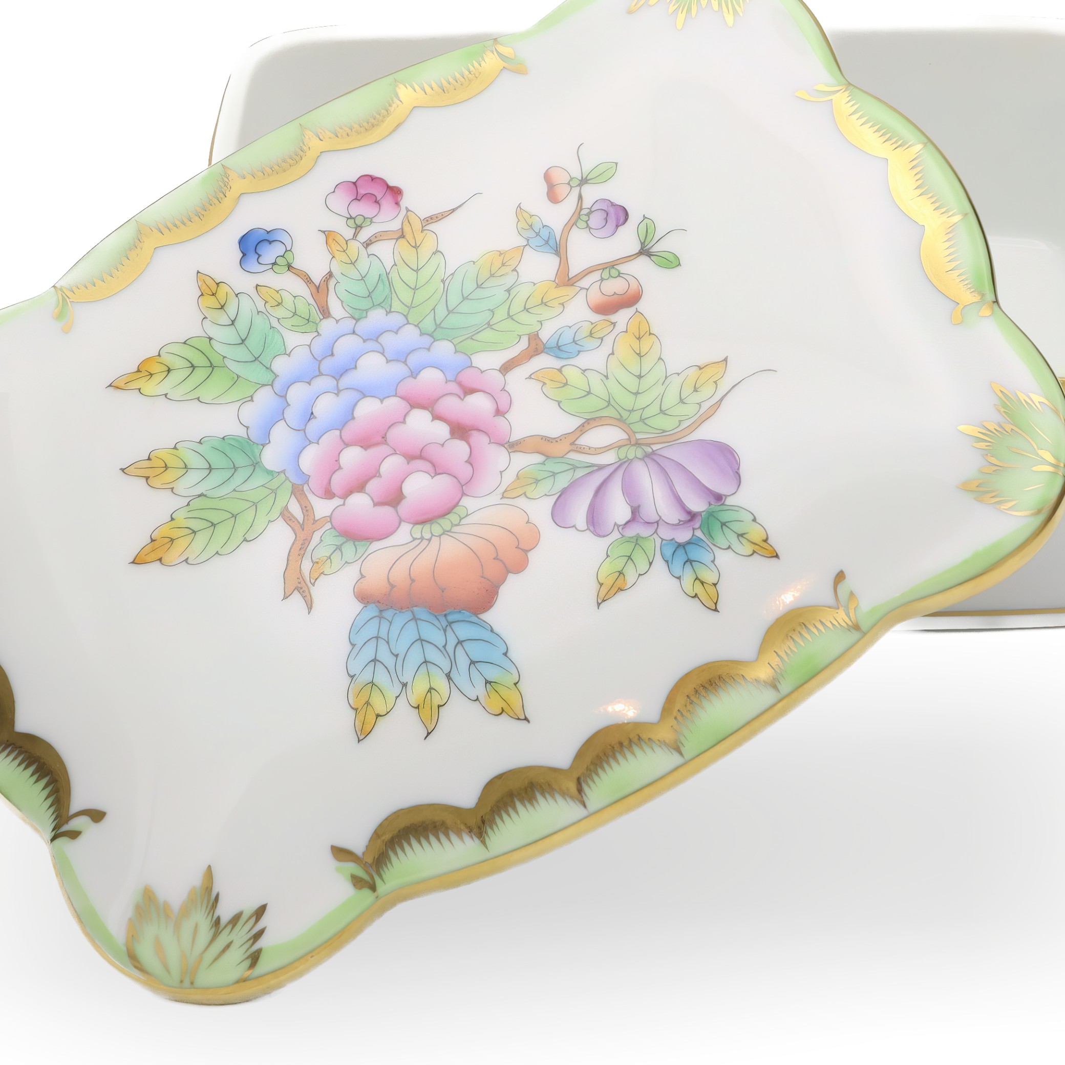 Herend Queen Victoria Large Jewelry Box, Vintage Trinket Box, Hand-painted Bonbonniere, Collectible Porcelain Keepsake Holder.