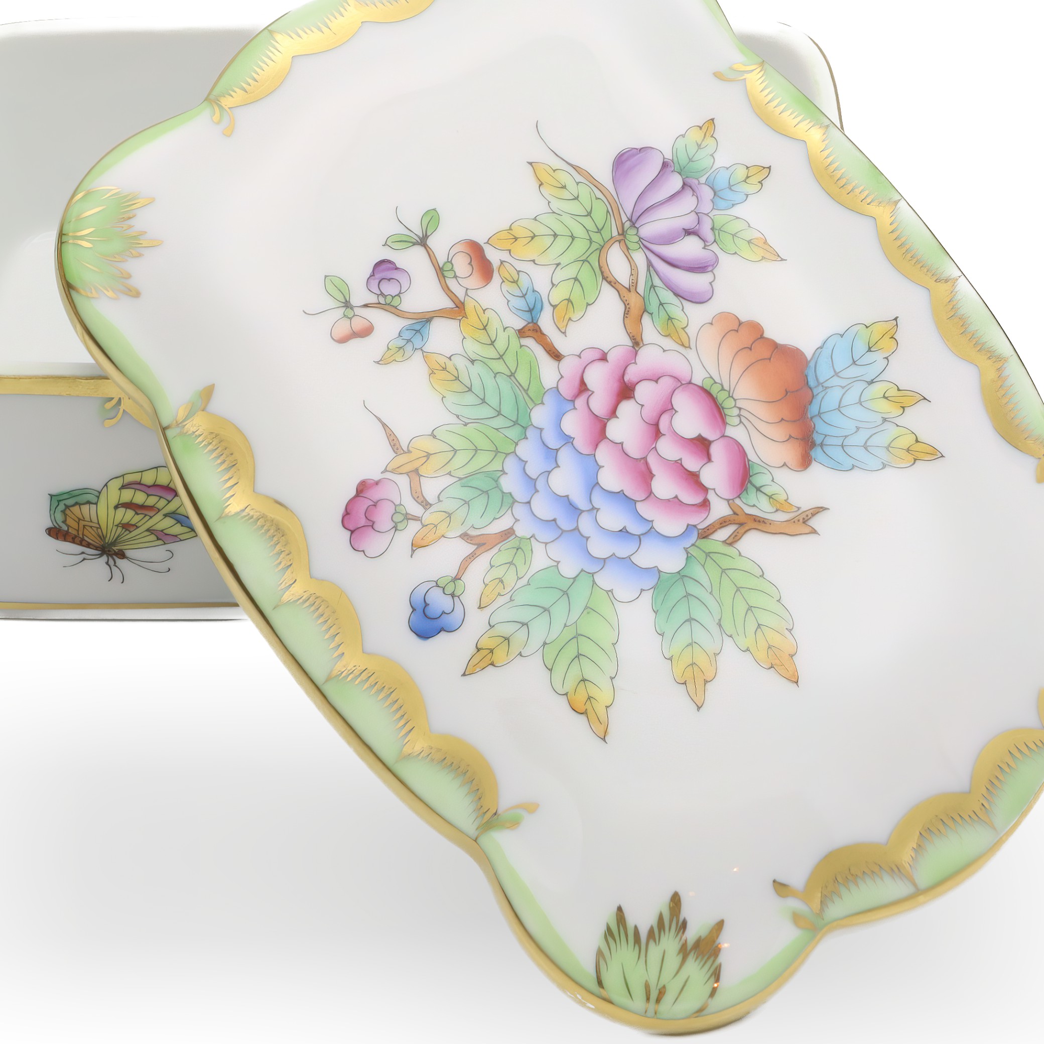 Herend Queen Victoria Large Jewelry Box, Vintage Trinket Box, Hand-painted Bonbonniere, Collectible Porcelain Keepsake Holder.