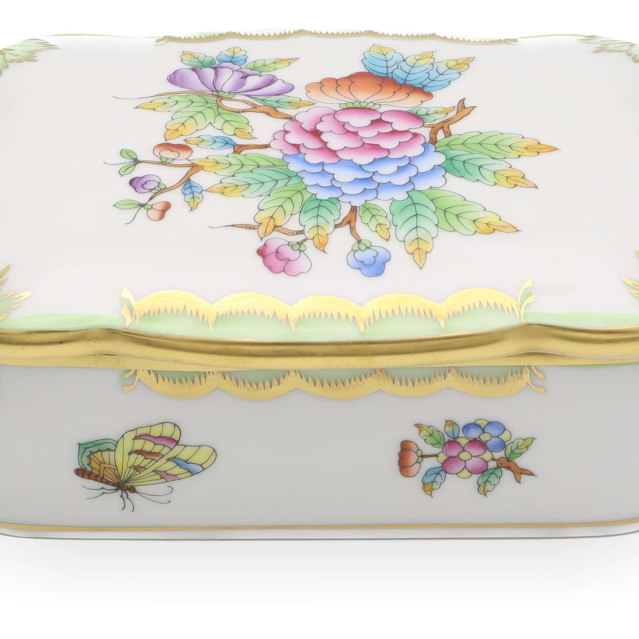 Herend Queen Victoria Large Jewelry Box, Vintage Trinket Box, Hand-painted Bonbonniere, Collectible Porcelain Keepsake Holder.