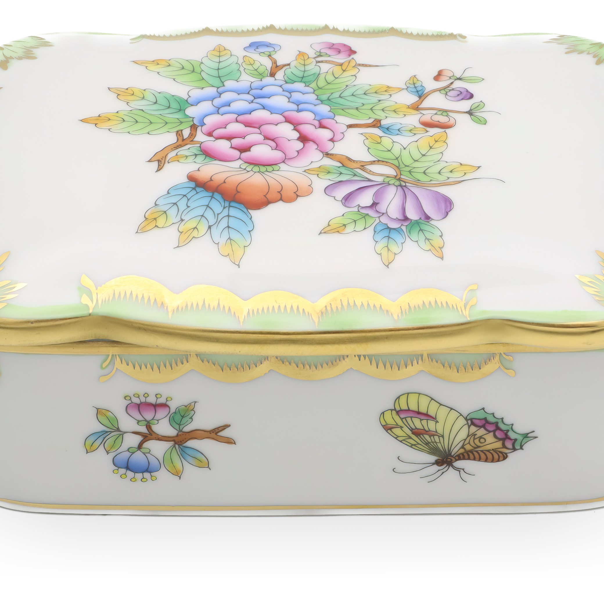 Herend Queen Victoria Large Jewelry Box, Vintage Trinket Box, Hand-painted Bonbonniere, Collectible Porcelain Keepsake Holder.