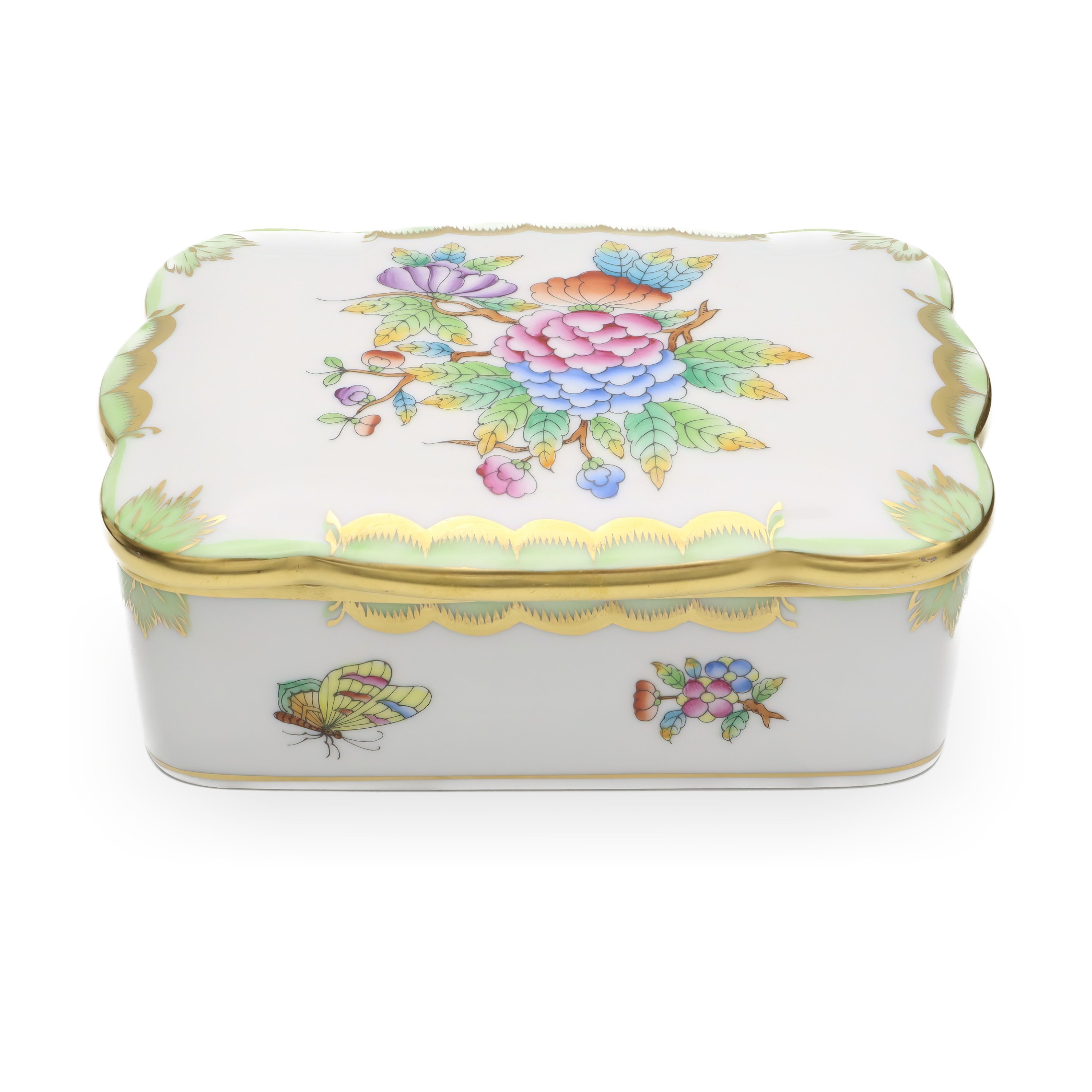 Herend Queen Victoria Large Jewelry Box, Vintage Trinket Box, Hand-painted Bonbonniere, Collectible Porcelain Keepsake Holder.