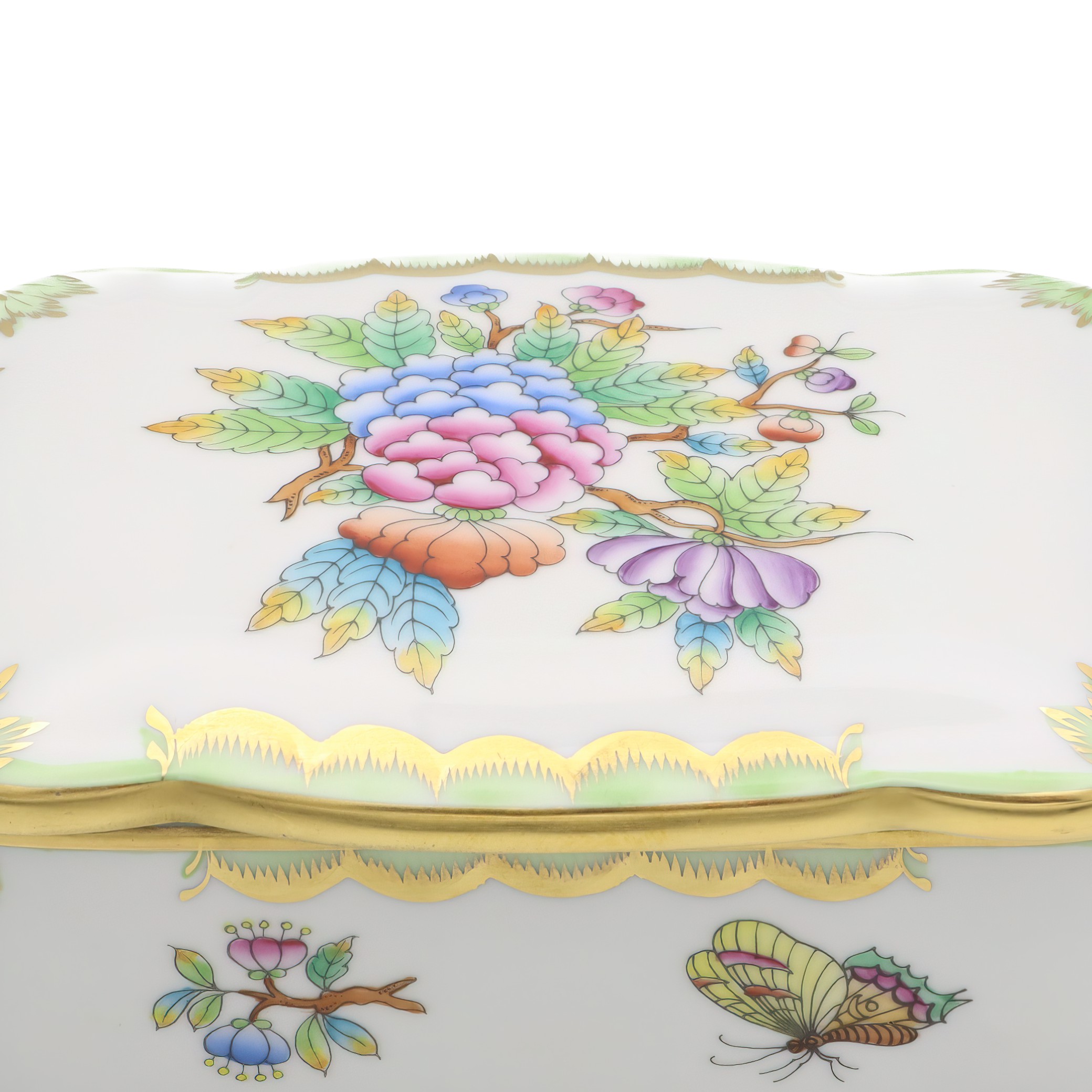 Herend Queen Victoria Large Jewelry Box, Vintage Trinket Box, Hand-painted Bonbonniere, Collectible Porcelain Keepsake Holder.
