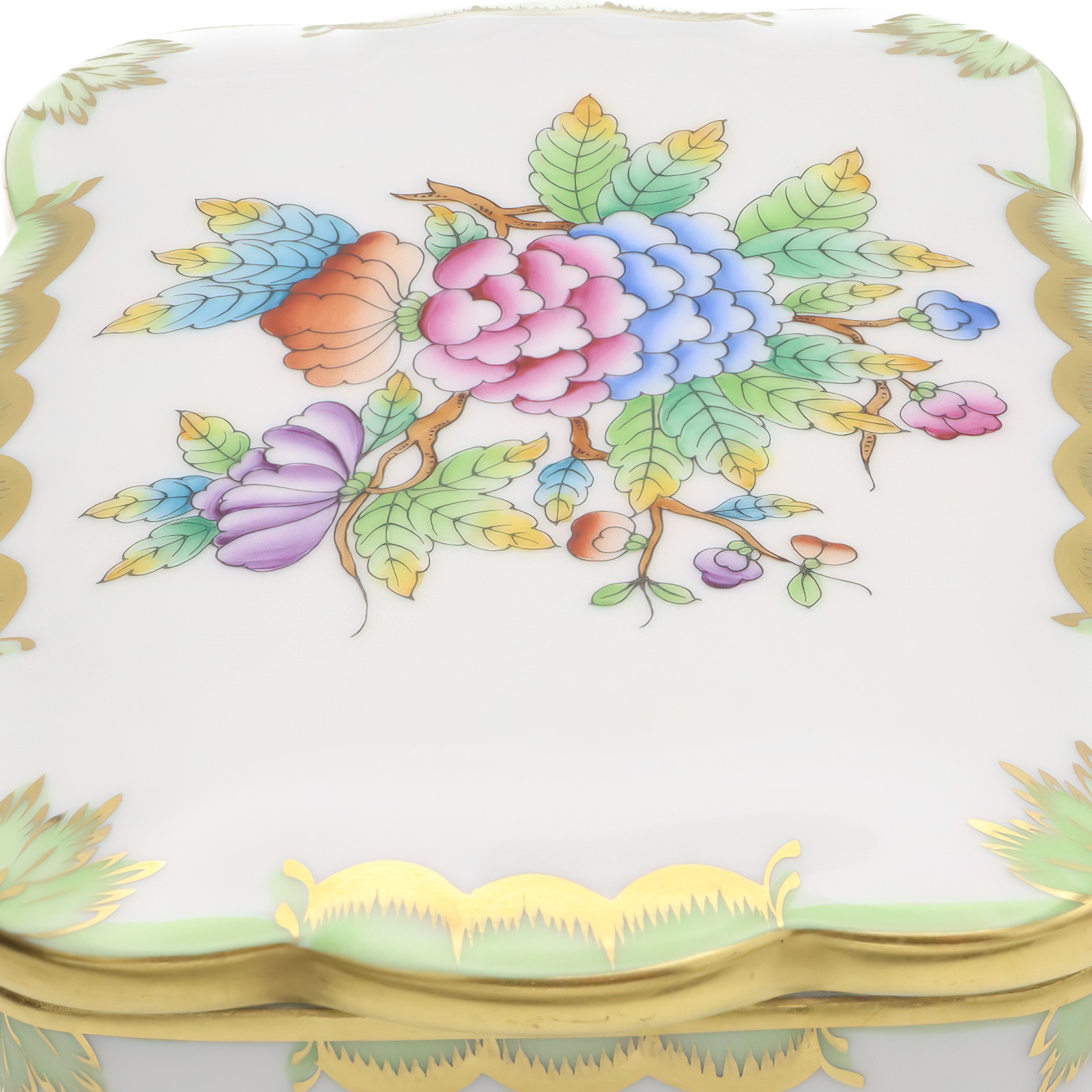 Herend Queen Victoria Large Jewelry Box, Vintage Trinket Box, Hand-painted Bonbonniere, Collectible Porcelain Keepsake Holder.