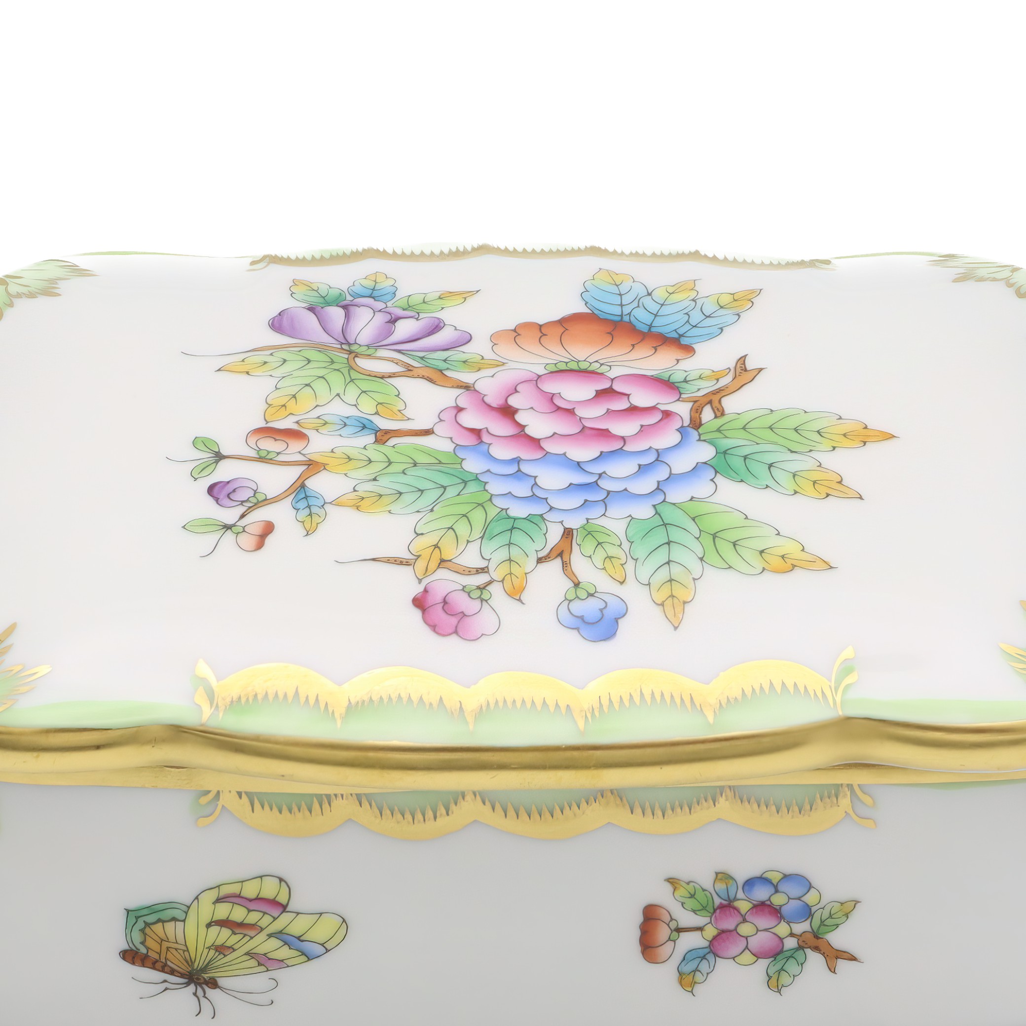 Herend Queen Victoria Large Jewelry Box, Vintage Trinket Box, Hand-painted Bonbonniere, Collectible Porcelain Keepsake Holder.