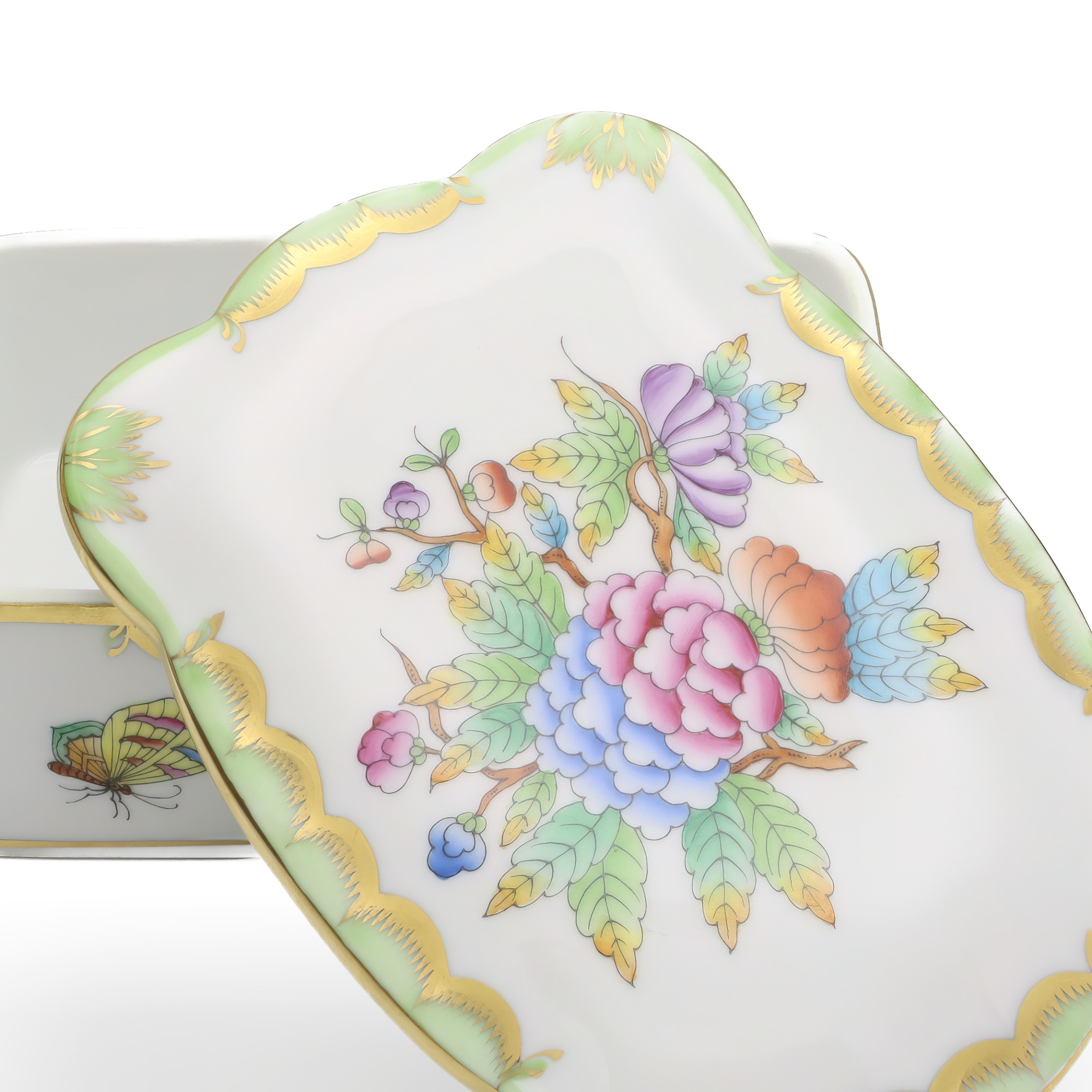 Herend Queen Victoria Large Jewelry Box, Vintage Trinket Box, Hand-painted Bonbonniere, Collectible Porcelain Keepsake Holder.