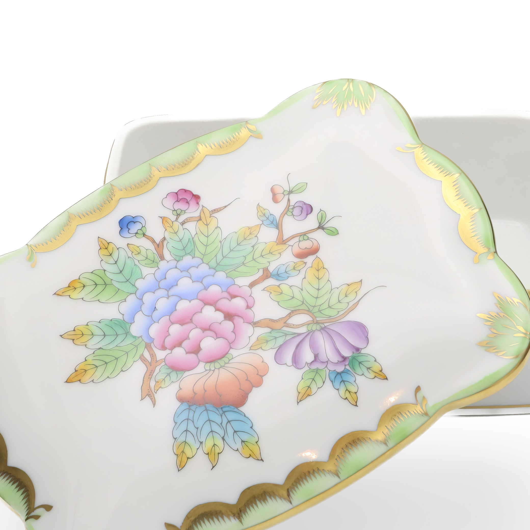 Herend Queen Victoria Large Jewelry Box, Vintage Trinket Box, Hand-painted Bonbonniere, Collectible Porcelain Keepsake Holder.