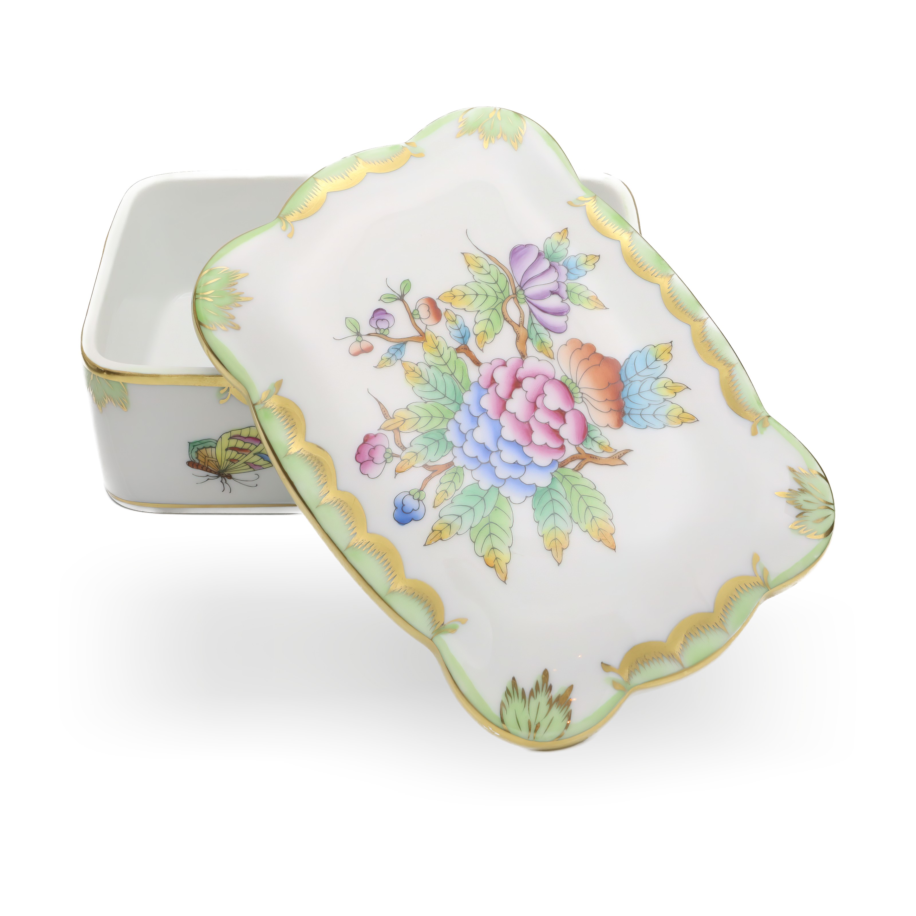 Herend Queen Victoria Large Jewelry Box Detailed View Thumbnail for Herend Queen Victoria Large Jewelry Box, Vintage Trinket Box, Hand-painted Bonbonniere, Collectible Porcelain Keepsake Holder.