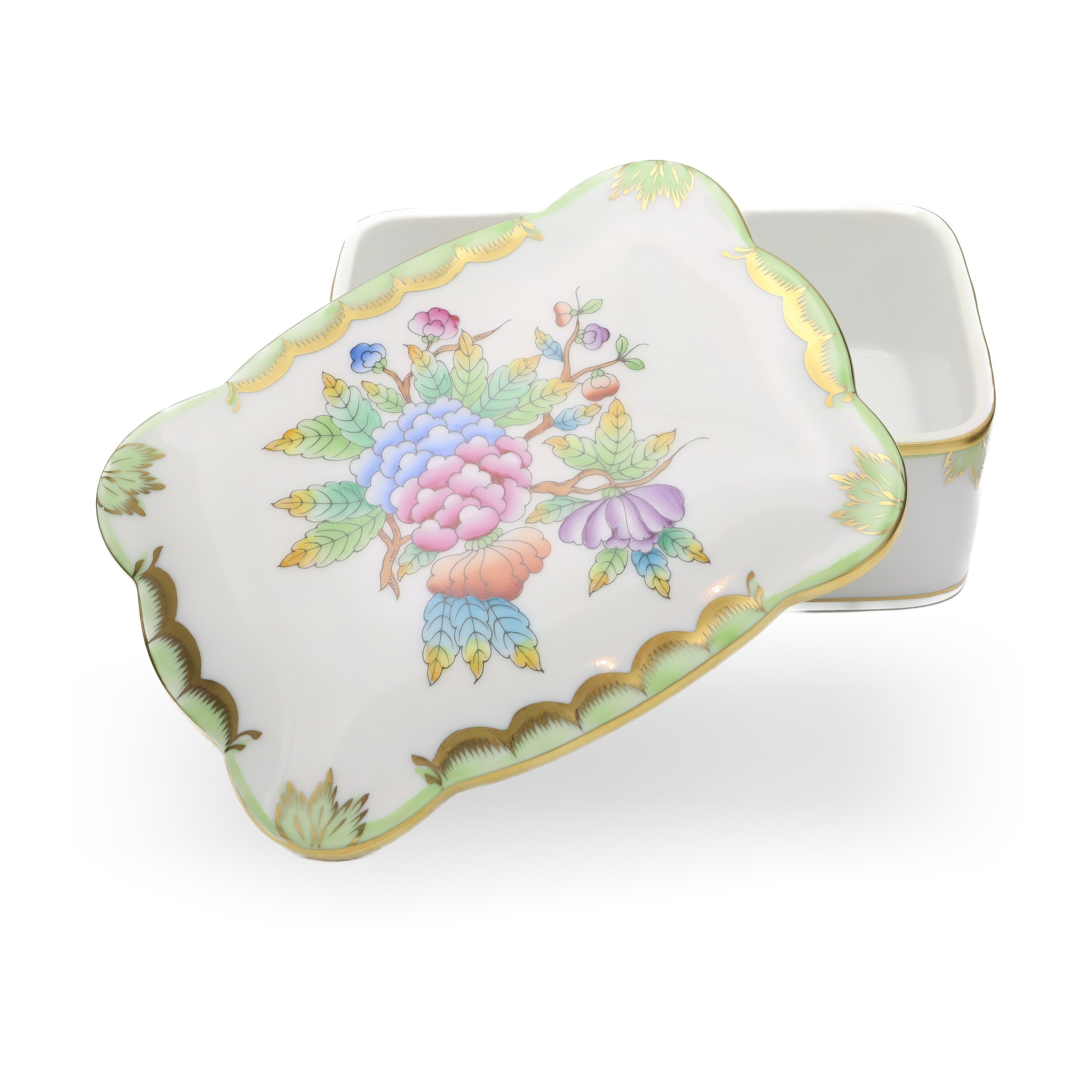 Herend Queen Victoria Large Jewelry Box, Vintage Trinket Box, Hand-painted Bonbonniere, Collectible Porcelain Keepsake Holder.