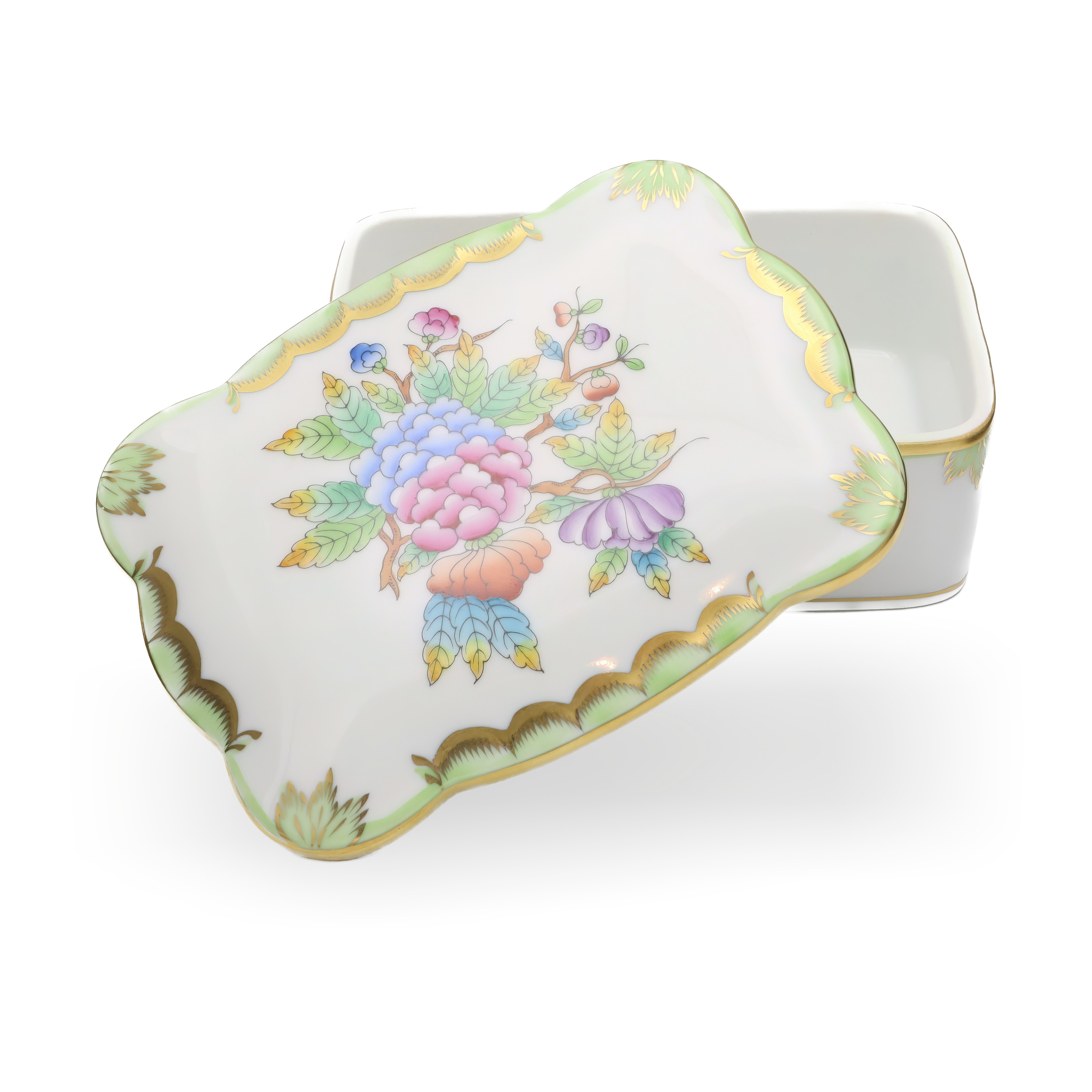 Herend Queen Victoria Large Jewelry Box Detailed View Thumbnail for Herend Queen Victoria Large Jewelry Box, Vintage Trinket Box, Hand-painted Bonbonniere, Collectible Porcelain Keepsake Holder.