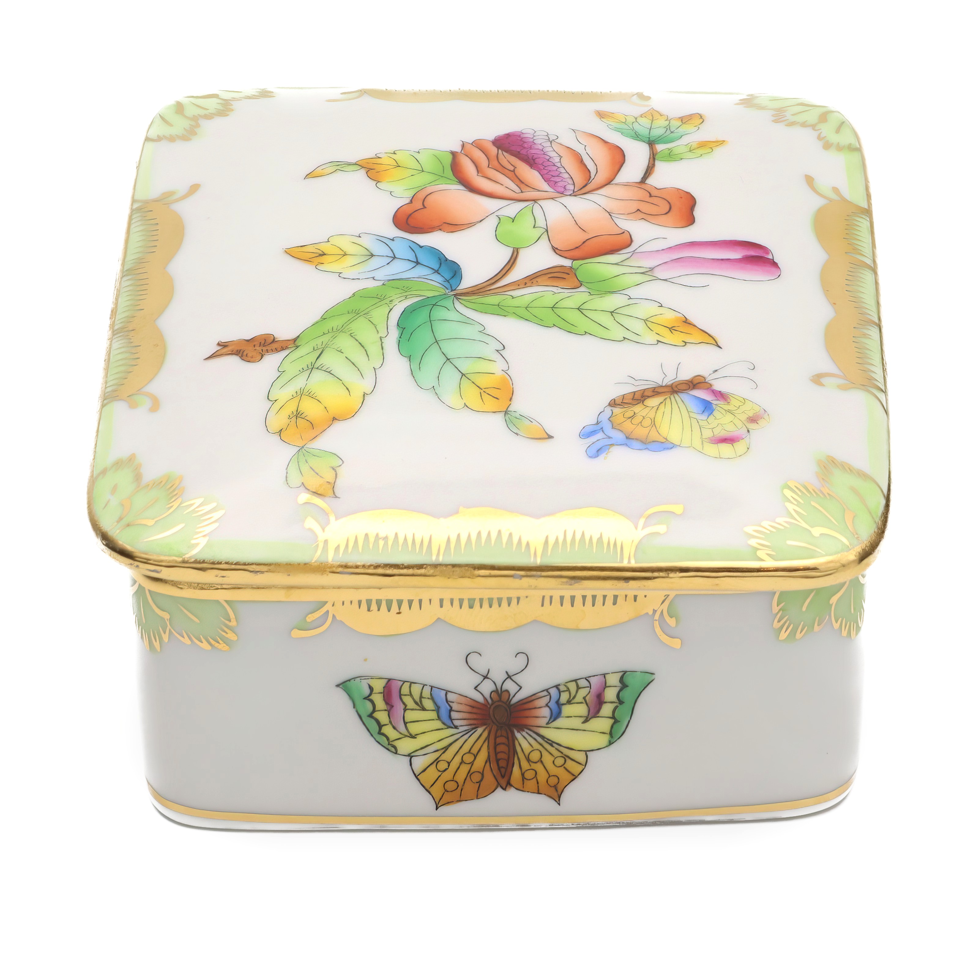 Thumbnail for Herend Queen Victoria Square Jewelry Box, Vintage Trinket Box, Hand-painted Bonbonniere, Fine Porcelain Keepsake Container Decor.