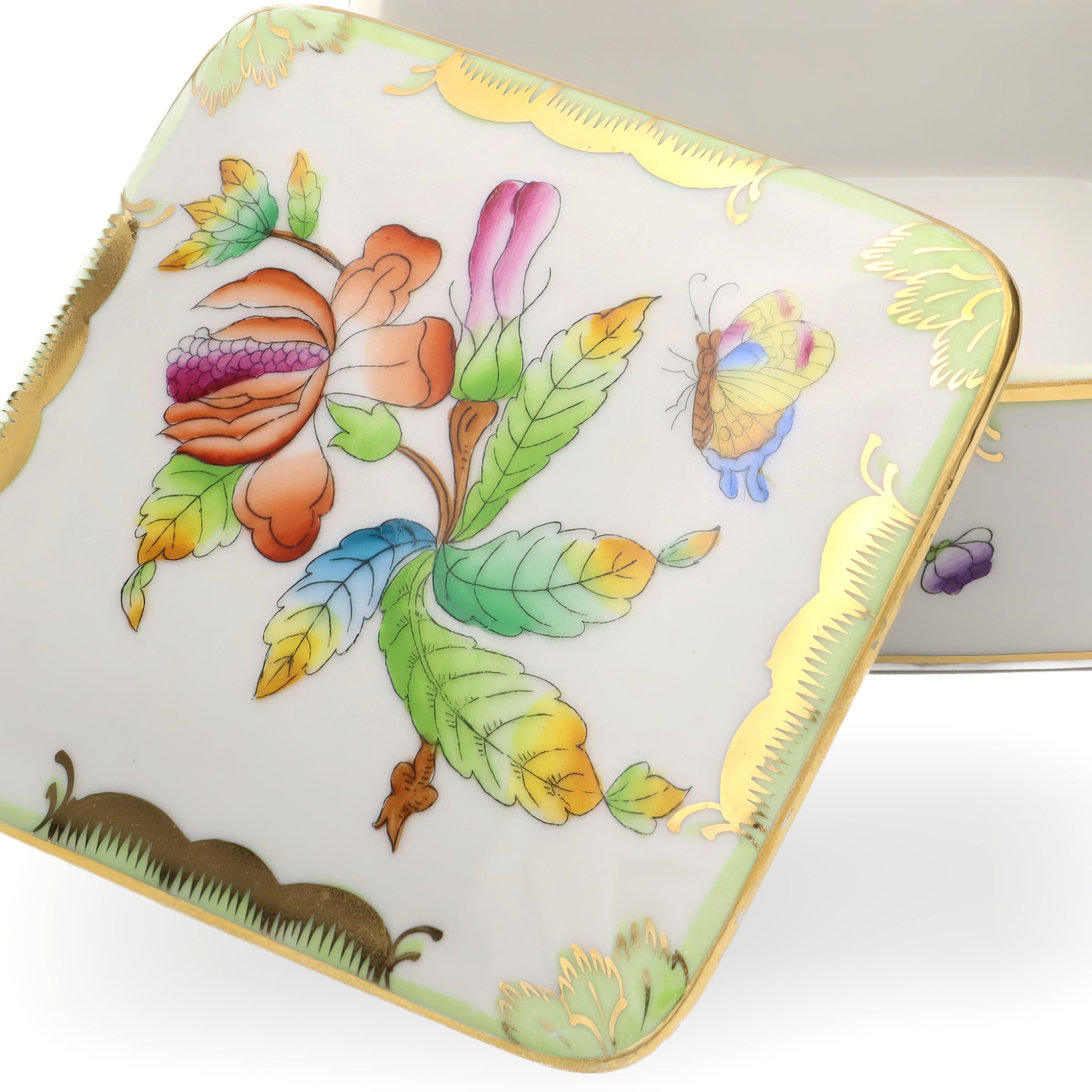 Thumbnail for Herend Queen Victoria Square Jewelry Box, Vintage Trinket Box, Hand-painted Bonbonniere, Fine Porcelain Keepsake Container Decor.