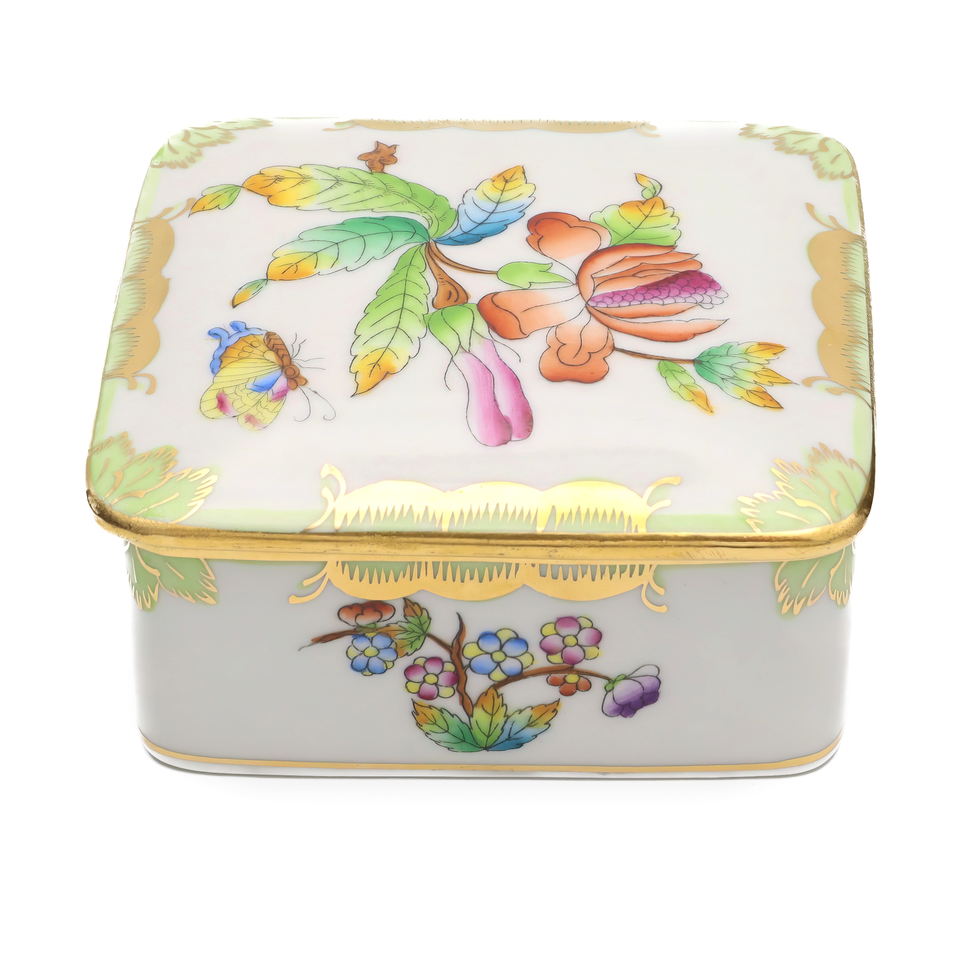 Thumbnail for Herend Queen Victoria Square Jewelry Box, Vintage Trinket Box, Hand-painted Bonbonniere, Fine Porcelain Keepsake Container Decor.
