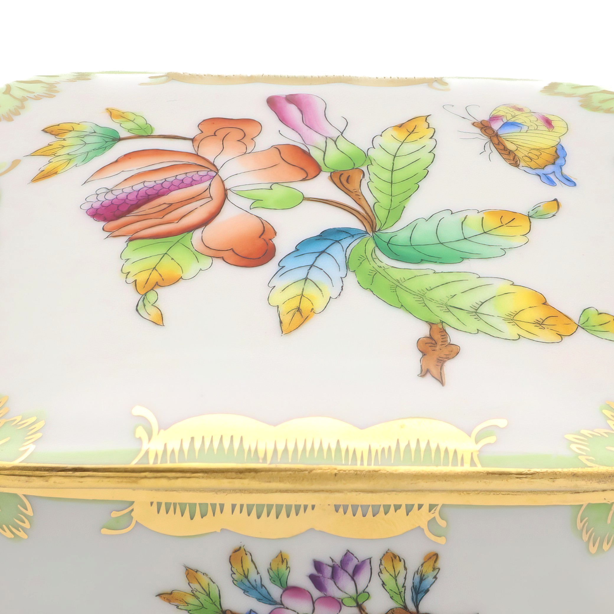 Thumbnail for Herend Queen Victoria Square Jewelry Box, Vintage Trinket Box, Hand-painted Bonbonniere, Fine Porcelain Keepsake Container Decor.