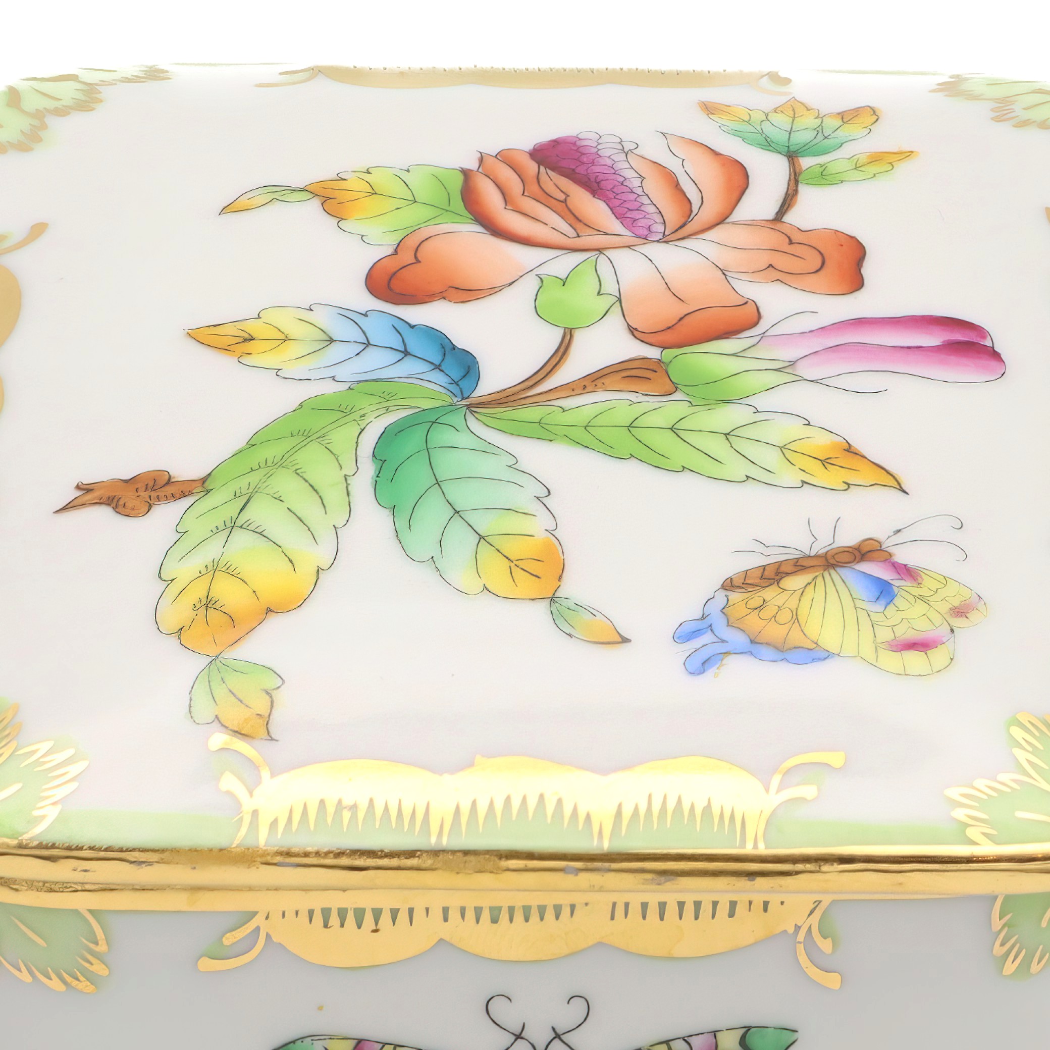 Thumbnail for Herend Queen Victoria Square Jewelry Box, Vintage Trinket Box, Hand-painted Bonbonniere, Fine Porcelain Keepsake Container Decor.