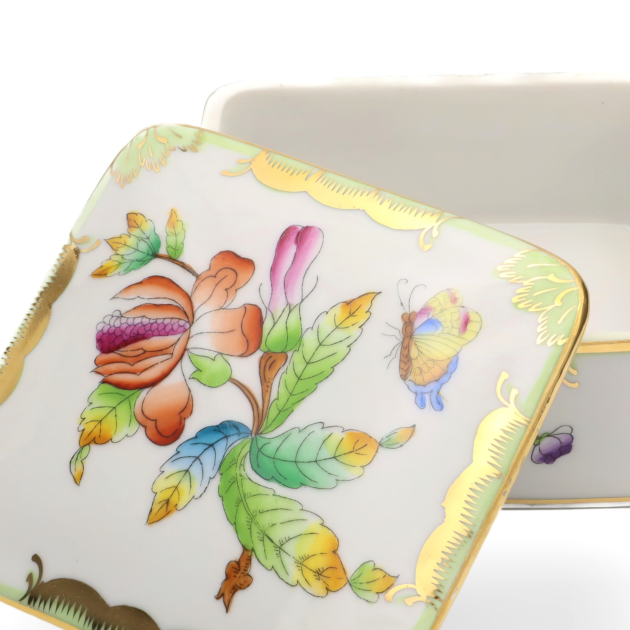 Thumbnail for Herend Queen Victoria Square Jewelry Box, Vintage Trinket Box, Hand-painted Bonbonniere, Fine Porcelain Keepsake Container Decor.
