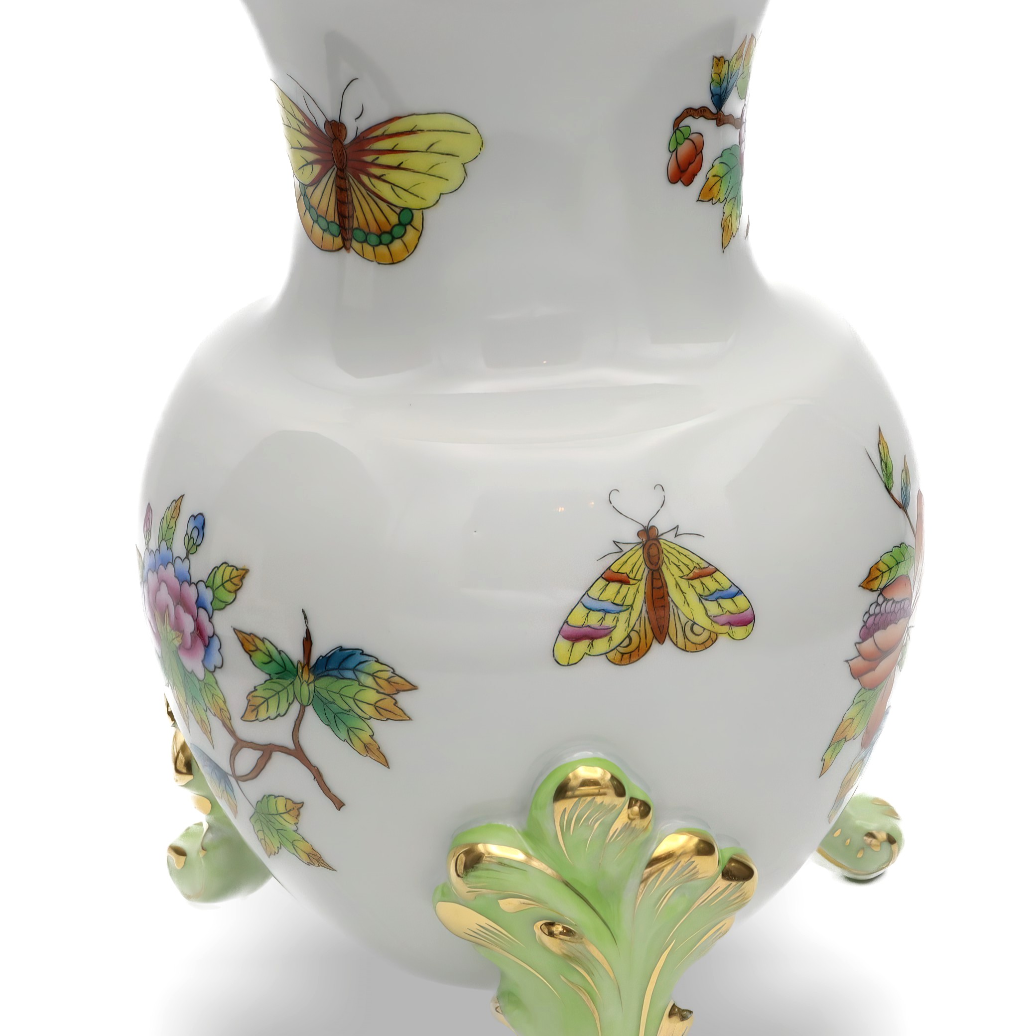 Herend Victoria Footed Vase Detailed View Thumbnail for Herend Victoria Footed Vase, Antique Hand-painted Floral Porcelain Centerpiece, Hungarian Vintage Home Decor.